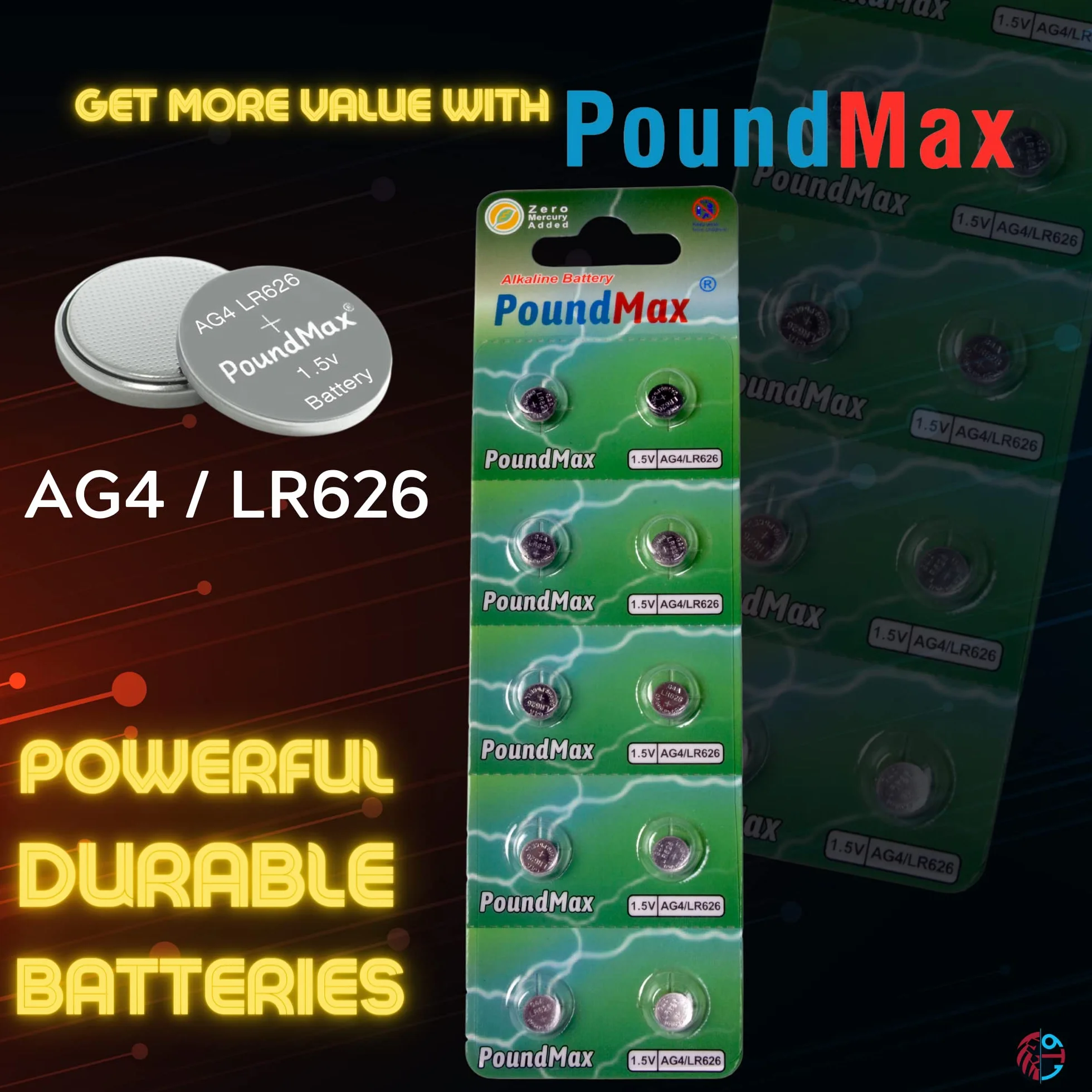 10 Pilas alcalinas AG4 376/377 LR66 SR626 SR626SW 1.5 V PoundMax