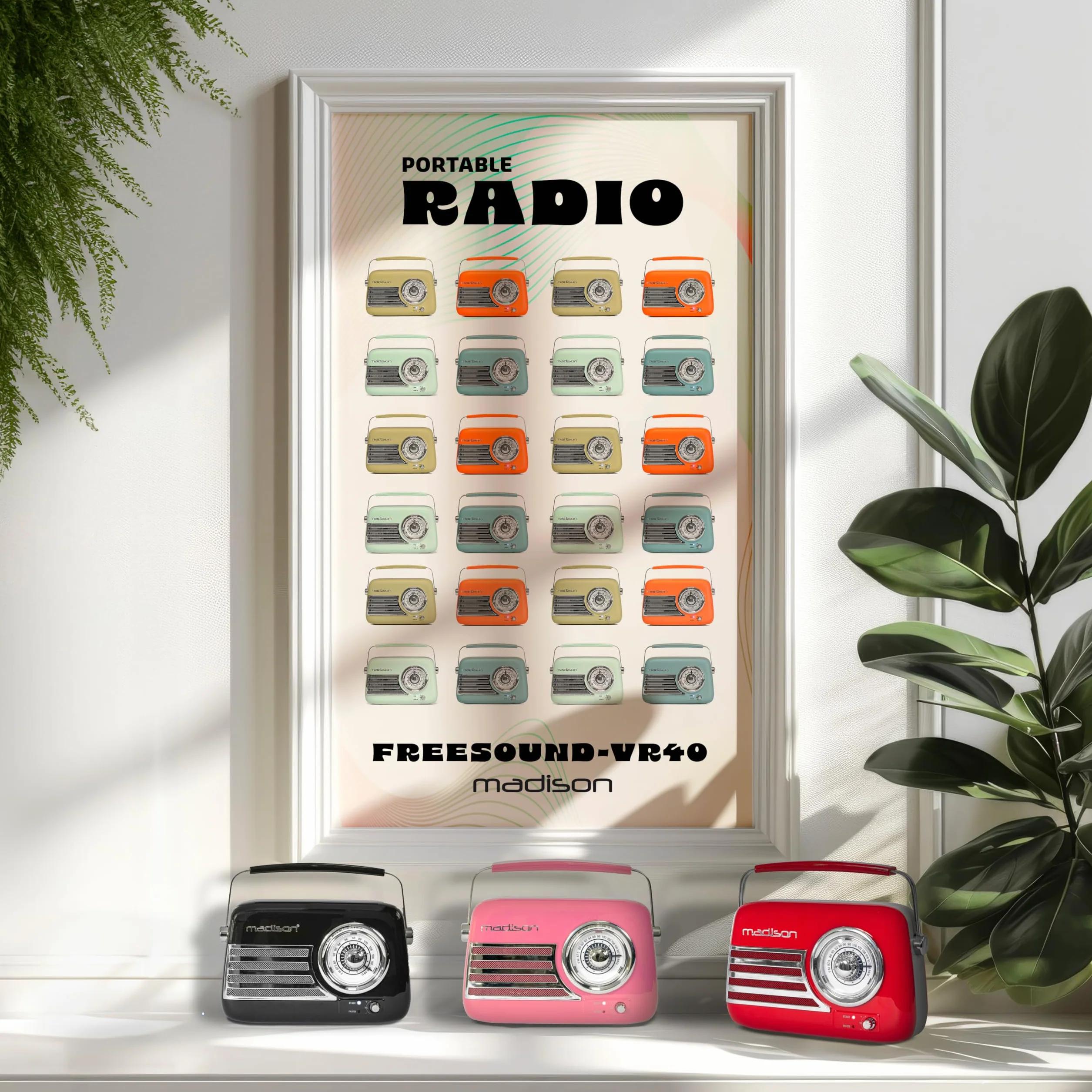 Madison FREESOUND-VR40P Radio a batería Vintage 30W Bluetooth USB FM Rosa