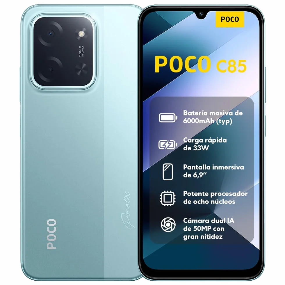 Xiaomi POCO C85 Smartphone 8+256GB Cámara Dual 50MP AI Pantalla 6,9" Octa-Core Carga Rápida 33W 6000mAh Verde