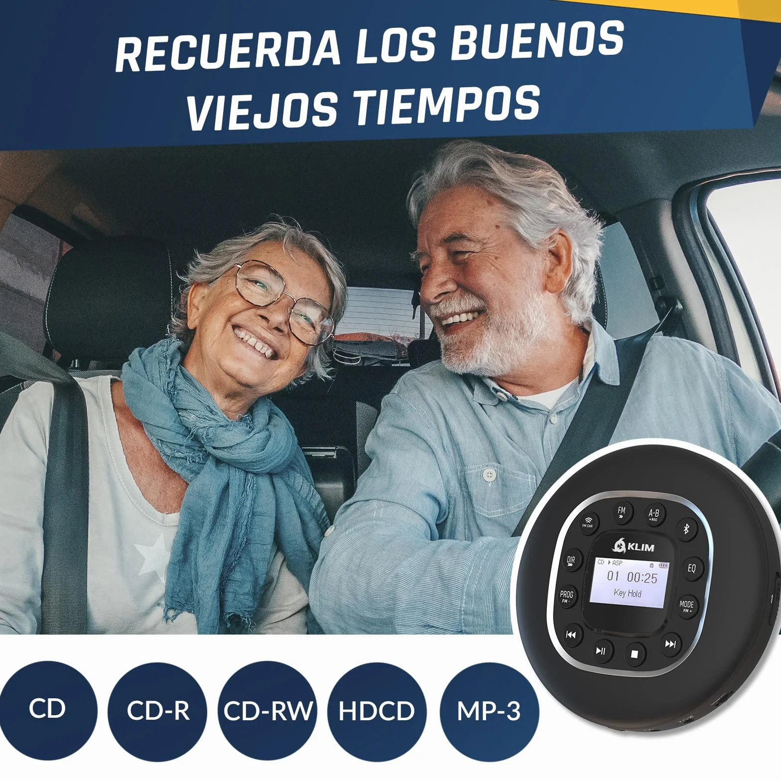 KLIM Journey Reproductor de CD Portátil con Radio FM, Bluetooth, MP3, SD Card y Auriculares