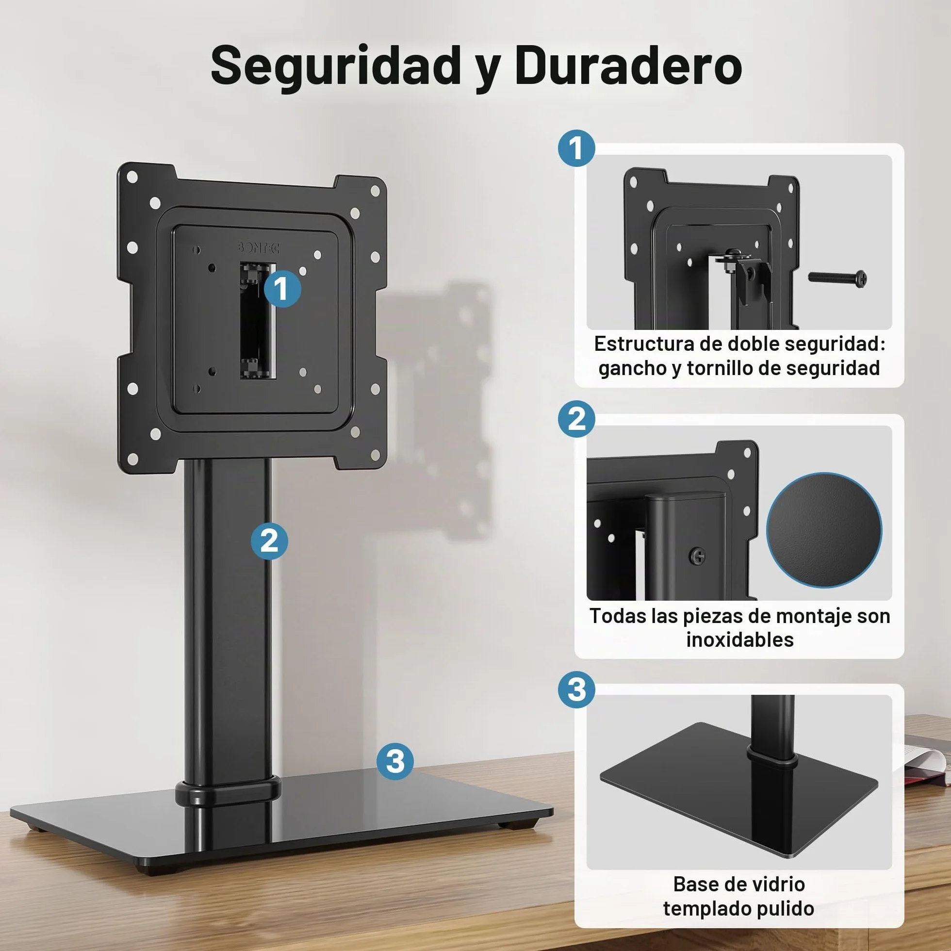 BONTEC Soporte TV Pie Universal para Pantallas 23-42 Pulgadas LCD LED OLED Plasma Curva, Rotación Altura Ajustable, 45kg, VESA 200x200mm