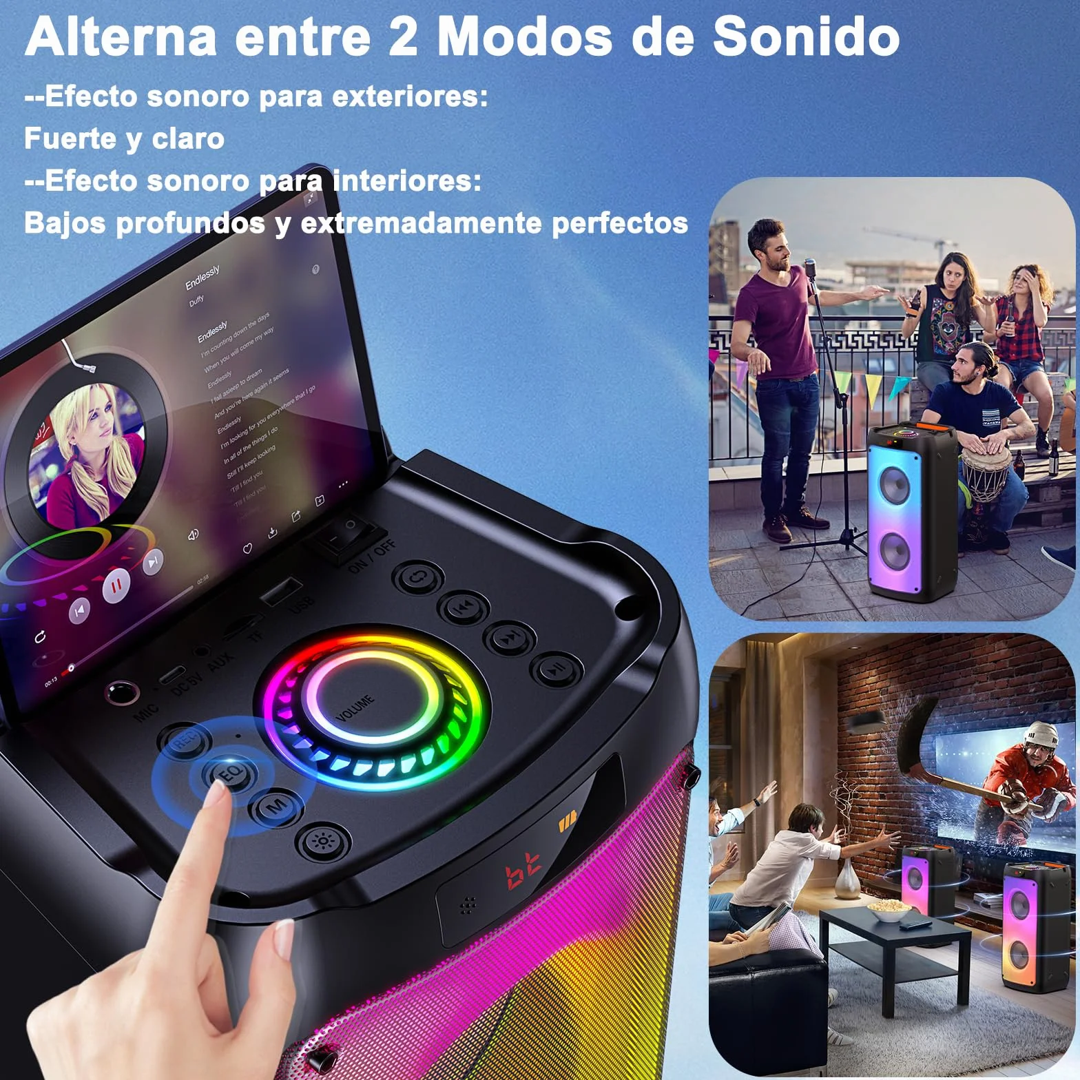 JYX Máquina de Karaoke, Sistema de Karaoke con 2 micrófonos, Altavoz Bluetooth portátil con luz RGB, Set de Karaoke, Sistema PA para Adultos, Fiestas, Compatible con TF/USB, AUX, FM, TWS