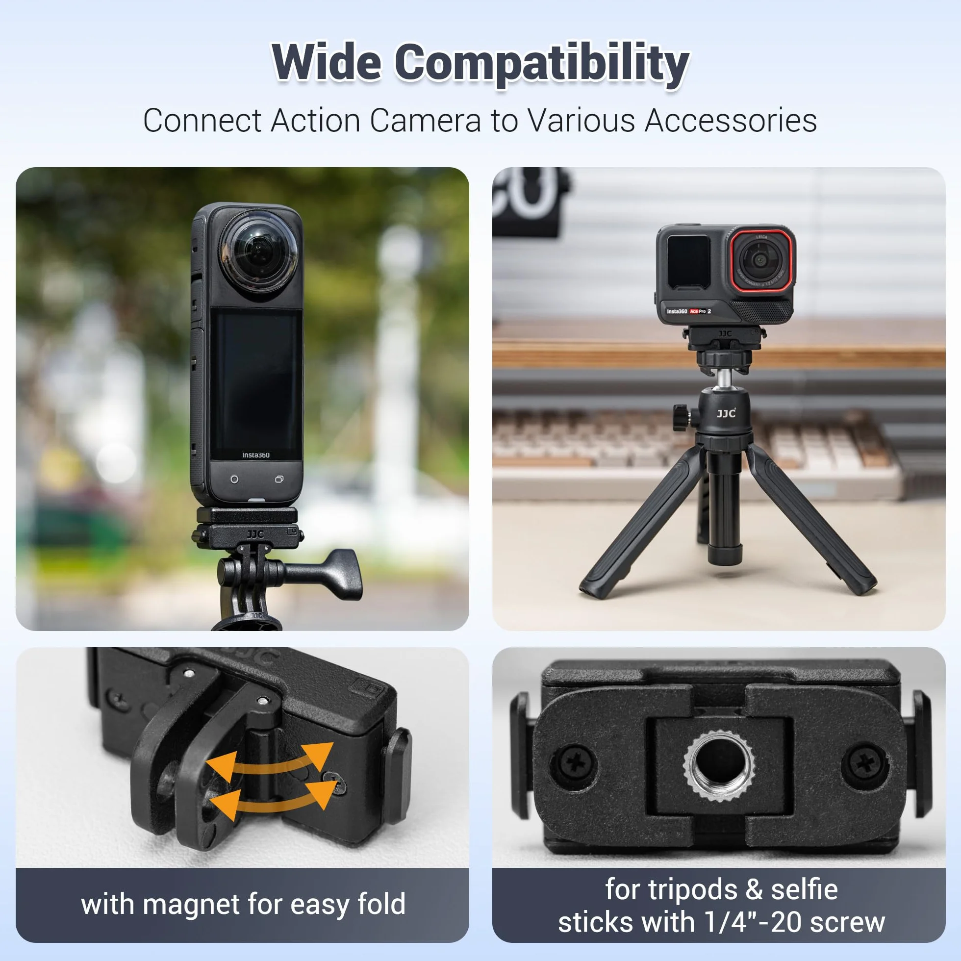 Juego de adaptadores de montaje magnético para Insta360 X5 X4 Air X3 Ace Pro 2, adaptador magnético de liberación rápida para Insta 360 X5/X4/X3 y Ace Pro 2/Acepro/Ace con 20 accesorios de extensión