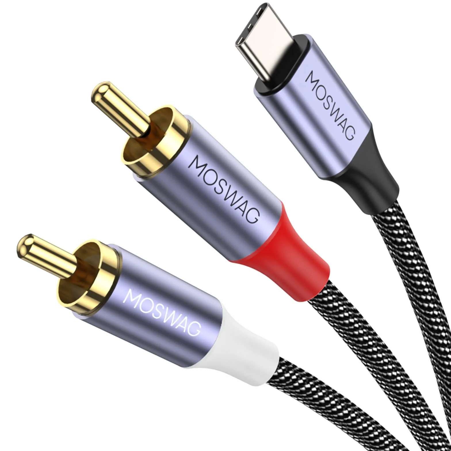 MOSWAG Cable USB C a 2 RCA, DAC Chip Cable Tipo C a 2 RCA HiFi Audio Estéreo, Compatible con iPad Pro 2021, Galaxy S21, Pixel 5/4, Oneplus Nord, PC, PS5, PS4, Amplificador, HDTV, Home Cinema