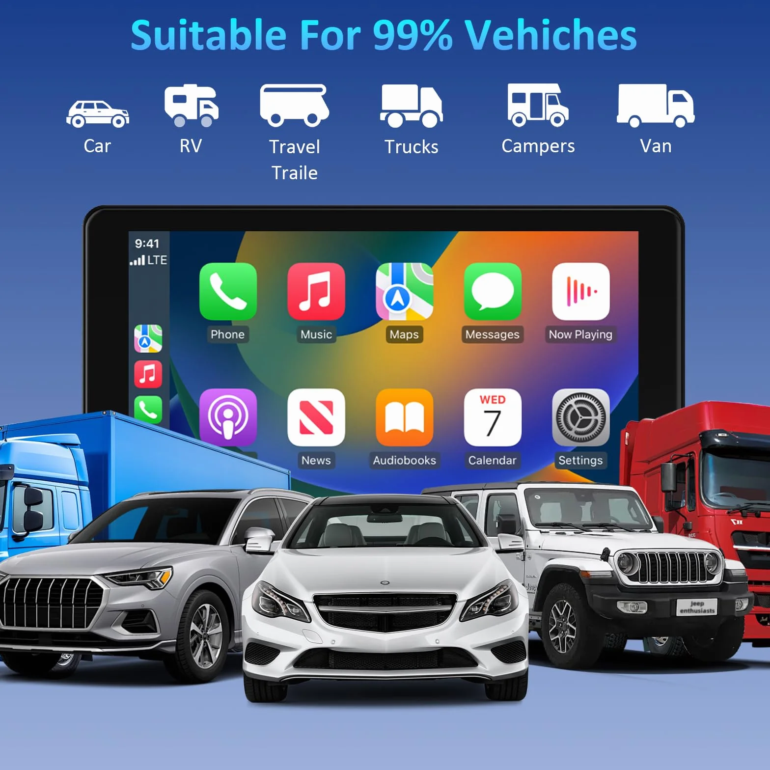 Pantalla Coche con Carplay y Android Auto Inalámbrico, 7 Pulgadas Táctil Pantalla Carplay Coche, Portátil Radio con Bluetooth 5.3, Navegación GPS, Enlace Espejo, Airplay, Control de Voz, FM, AUX