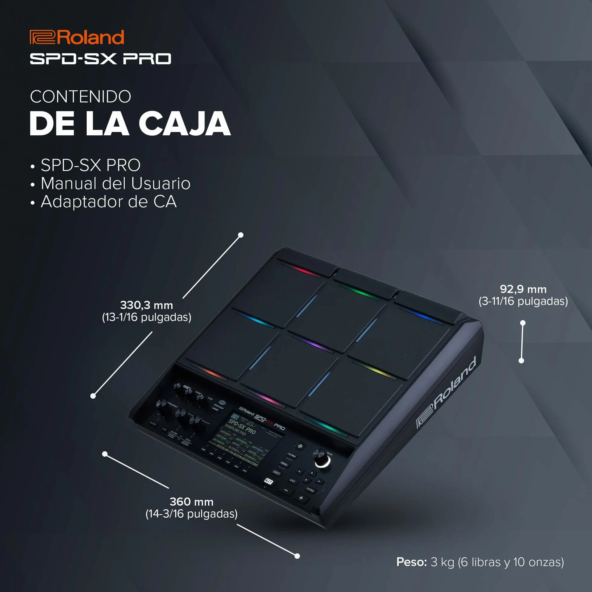 Roland SPD-SX PRO Pad de sampleo | El pad de sampleo estrella para baterías y otros músicos | 9 superficies activas, 8 entradas para disparadores externos, pantalla a color, LED de pad personalizables