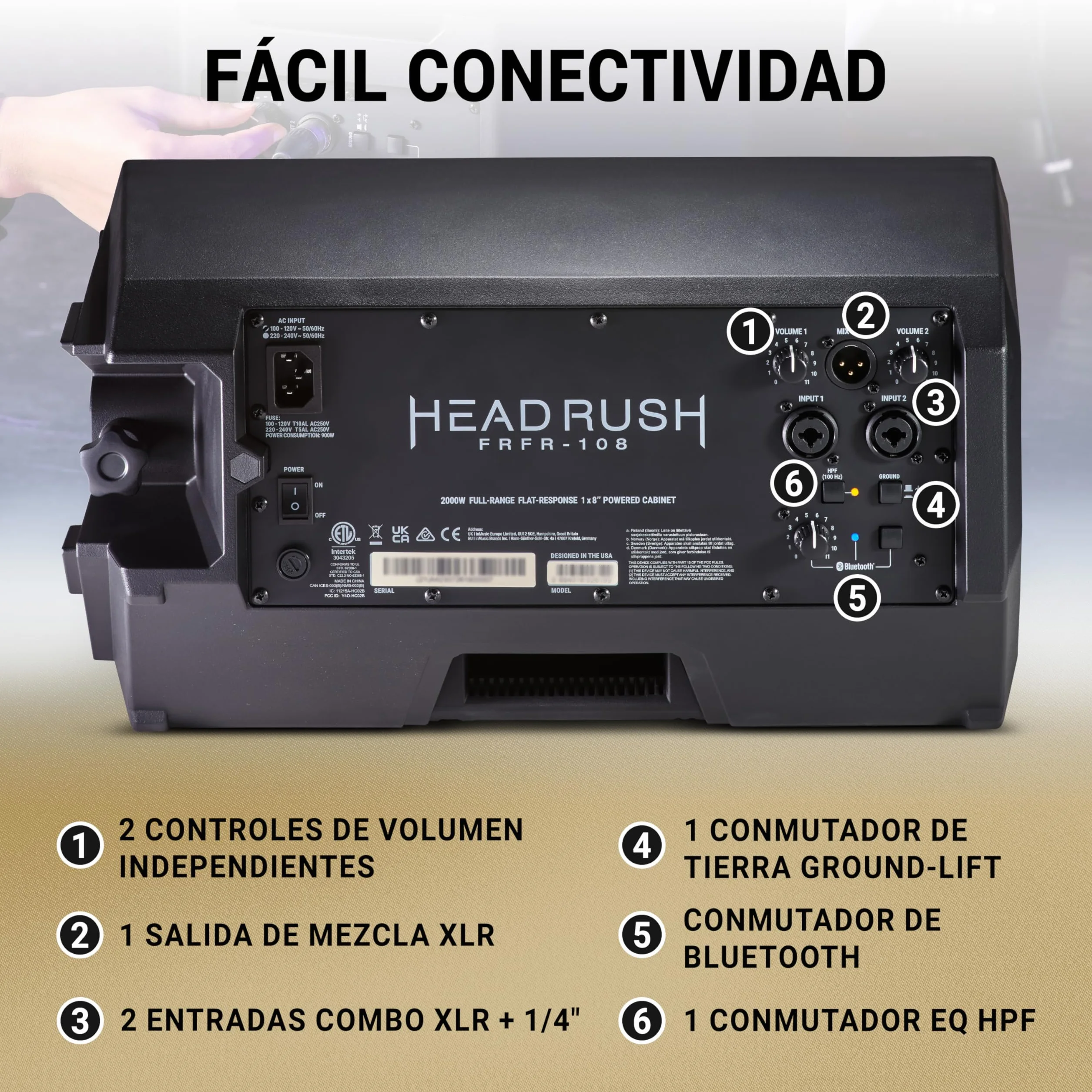 Headrush FRFR108 MKII - Ampli para Guitarra/bajo 2000W, Altavoz Bluetooth Rango Completo y Respuesta Plana y 8" para procesadores de Modelado y Multi-FX