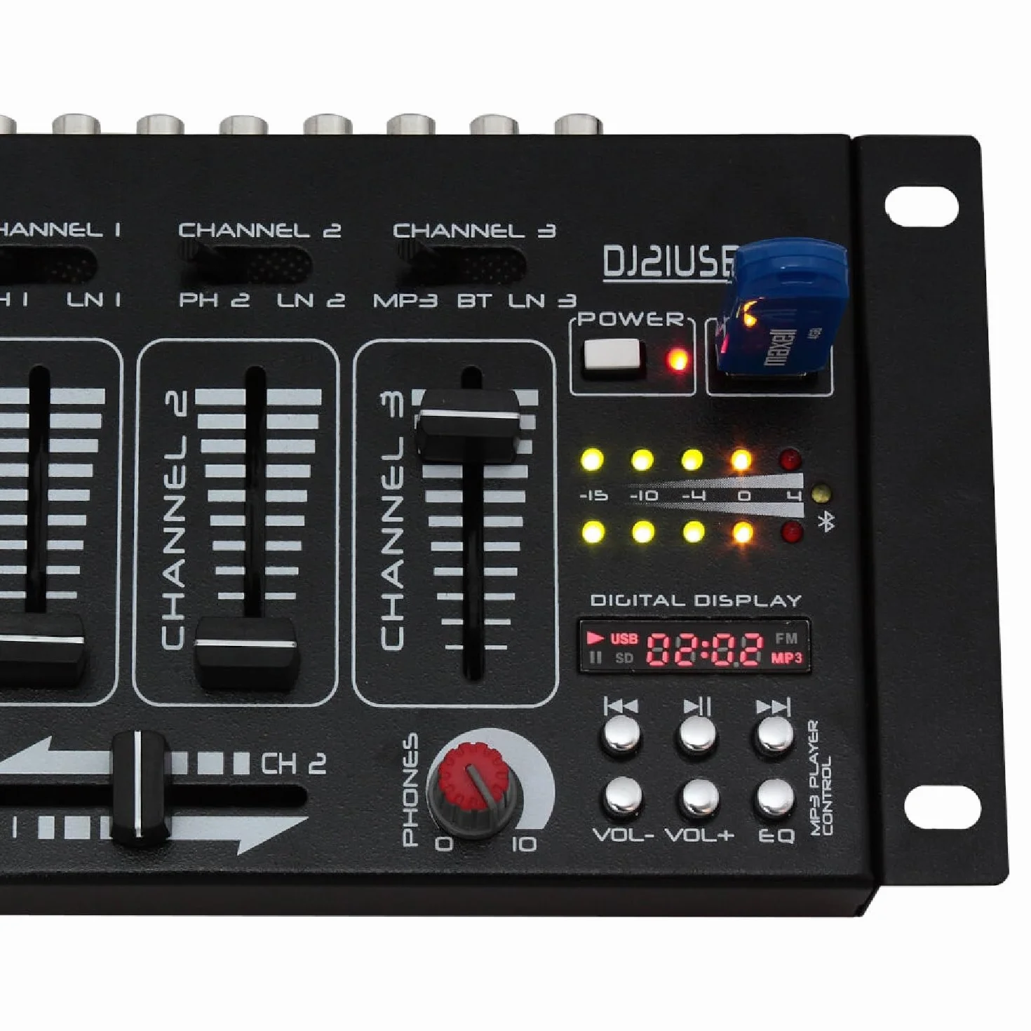 Ibiza - DJ21USB-MKII - Mezclador de 4 vías/7 canales con varias entradas - USB - Negro
