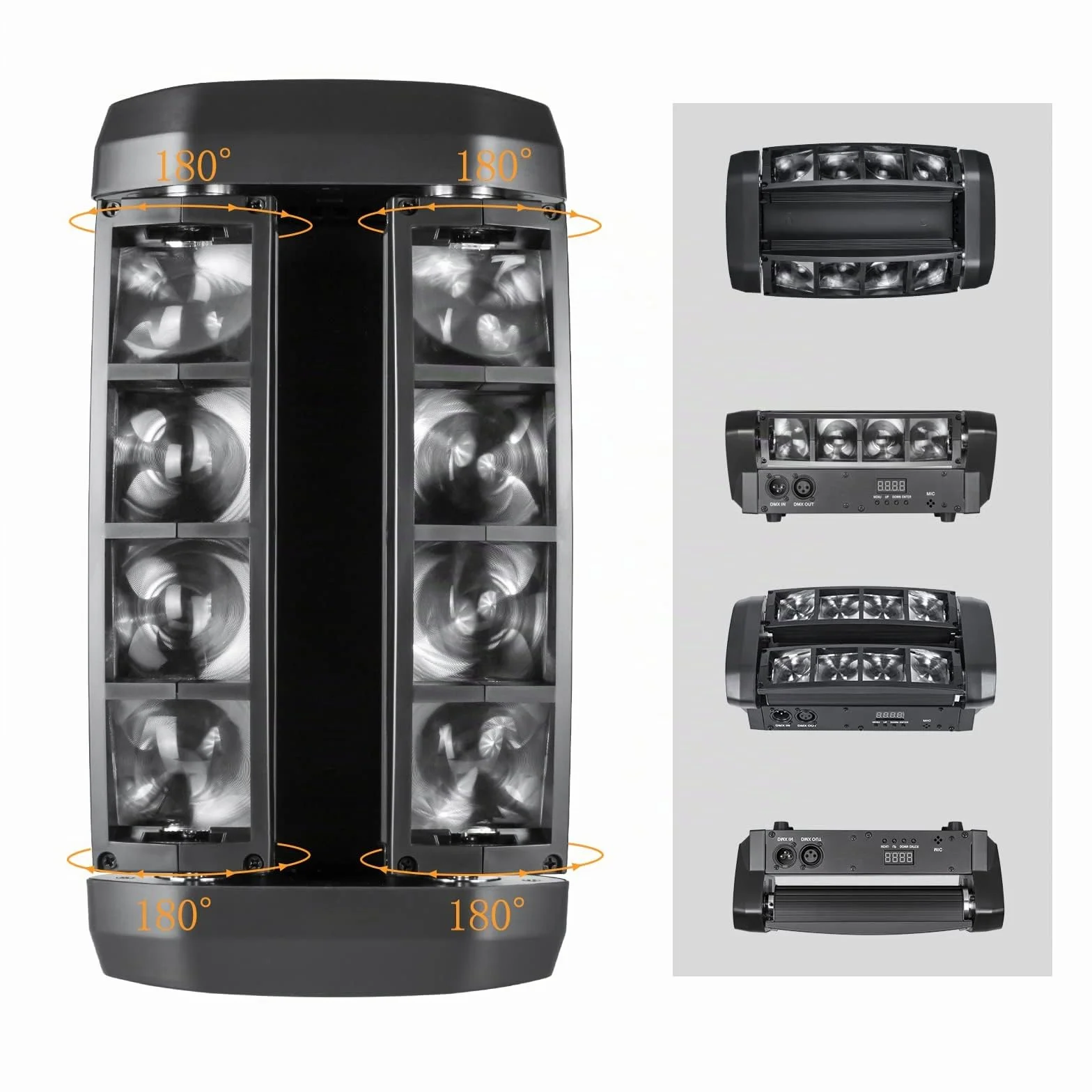 ZKYMZL Spider Moving Head Light LED Beam DJ Lights RGBW Sound Activated and DMX512 Control for Party Pub Disco Show Wedding Event Stage Lighting.