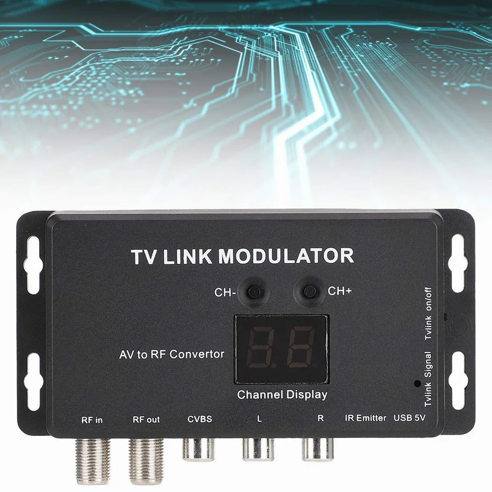 Convertidor AV a RF, Mini TV Link Modulator IR Extender, Modulador UHF con Nivel de Salida de Audio/Video Ajustable, Compatible con decodificador, Fuentes de A/V