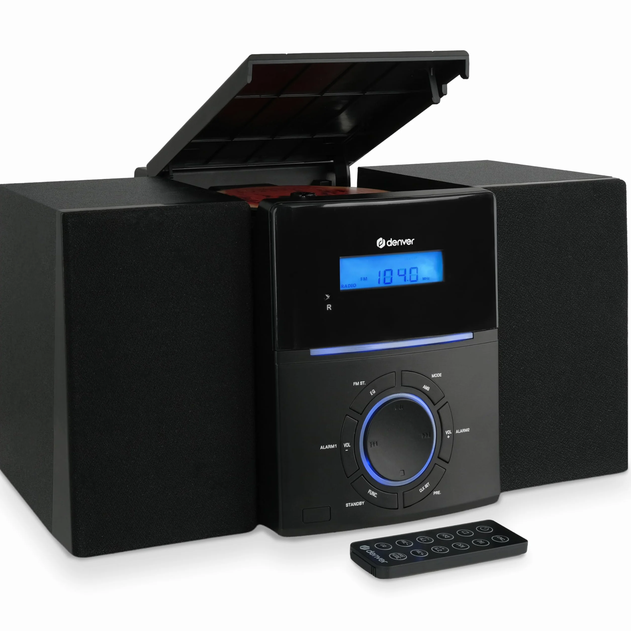 Denver MCA-240 Microcadena con CD y Radio FM, 30 presintonías, AUX, Auriculares, Mando a Distancia, Doble Alarma, 2 x 2 W RMS