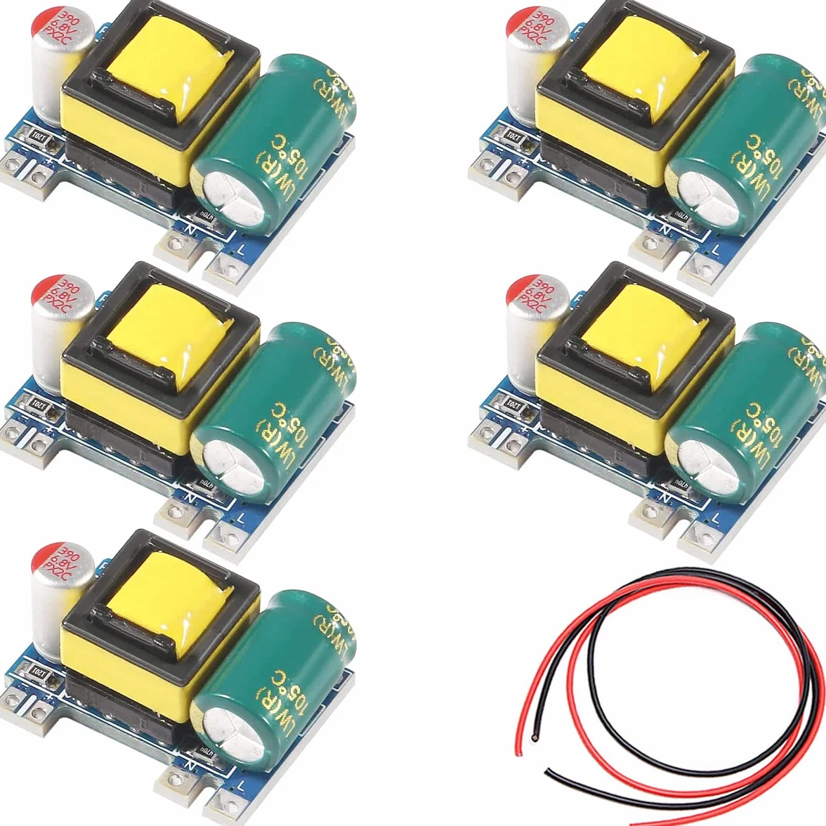 5 piezas AC-DC 5V 700mA 3.5W Módulo Buck Módulo de fuente de alimentación conmutada aislada Regulador Buck 220V a 5V Convertidor con cable rojo y negro