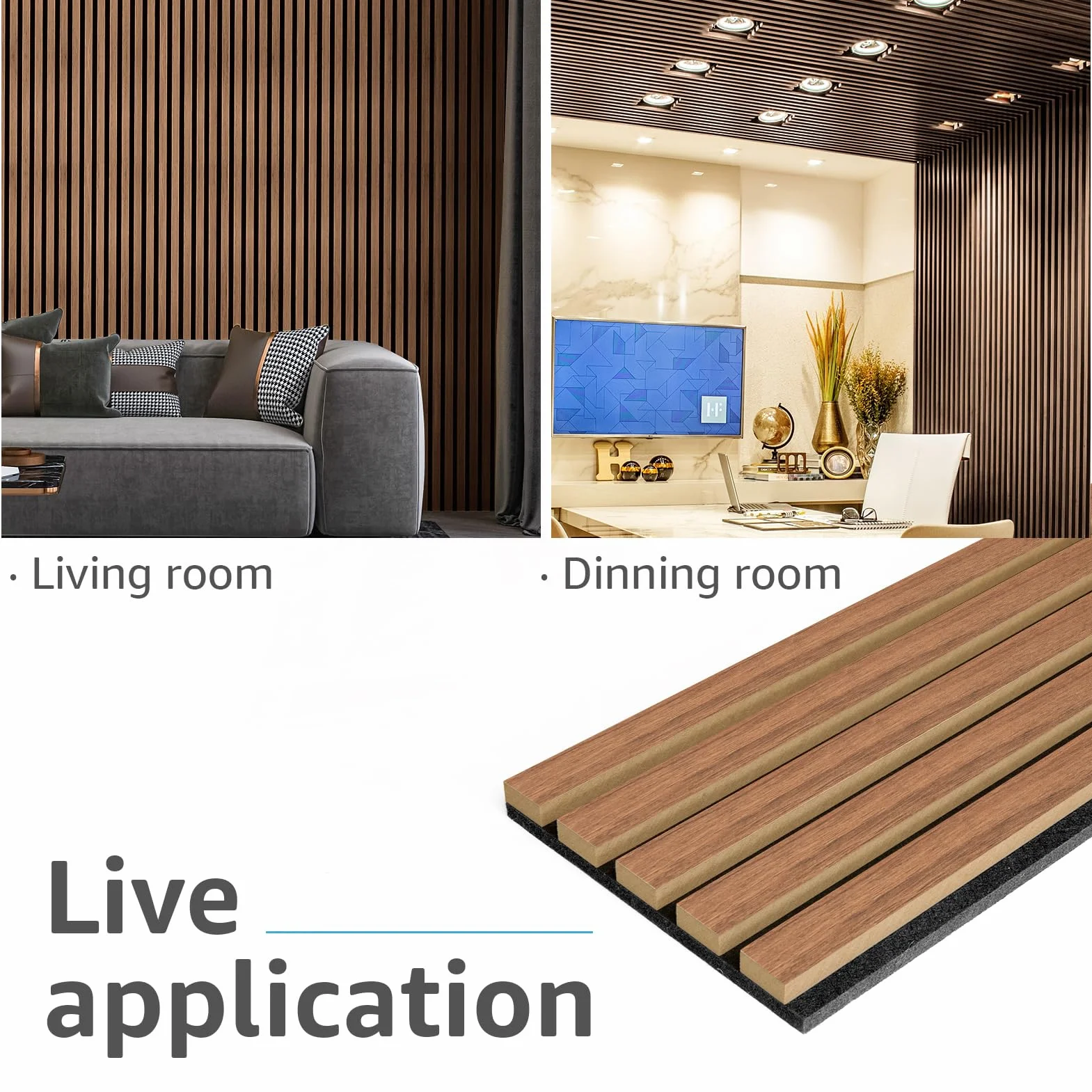 Art3d 4-pack 272 x 20 cm panel acústico de lamas para paredes y techos Panel acústico 3D nervado con acabado de madera Nogal