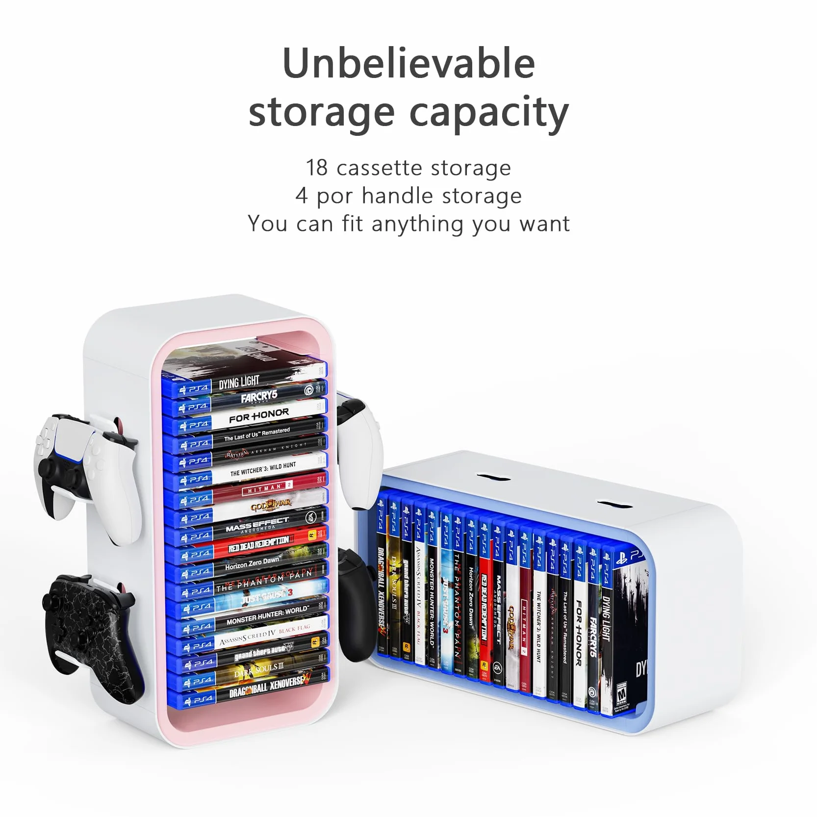 OYO-1 Torre de almacenamiento PS5/Xbox/Switch Organizador universal de 18 piezas Soporte para 4 mandos Soporte para caja de discos 40 cm