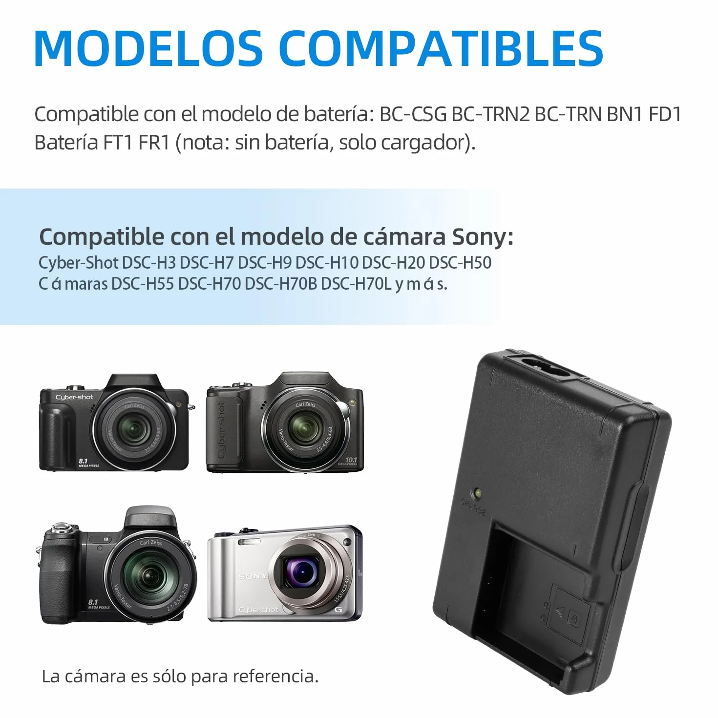 NP-BG1 Cargador Compatible con Sony NP-BG1, NP-FG1, NPBG1, NPFG1, BC-CSG, BC-CSGD, BC-CSGE, HDR-GW55, HDR-GW77 Cámara Digital