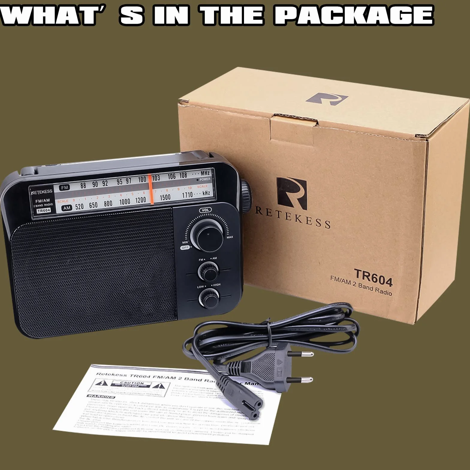 Retekess TR604 Radio portátil, Radio Am FM,Perilla Grande, Altavoz Grande,Admite Ajuste de Agudos y Graves, Fácil y Simple de Usar, Adecuado para Personas Mayores