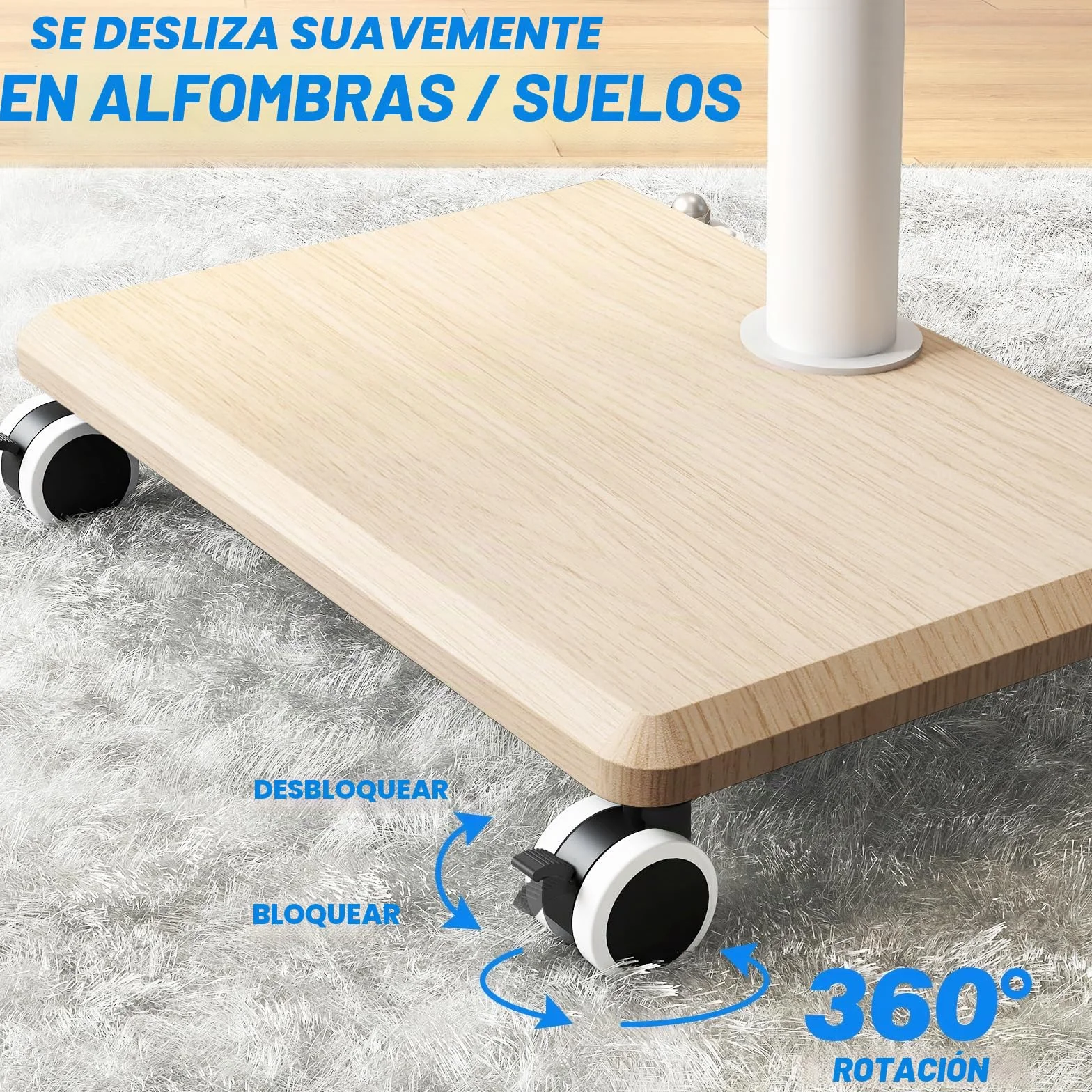 5Rcom Soporte TV Ruedas y Base de Madera para Pantallas de 32 a 70 Pulgadas, Soportes TV con Ruedas, Placa Giratoria y Altura Ajustable MAX VESA 400x400mm (Bianco Puro)