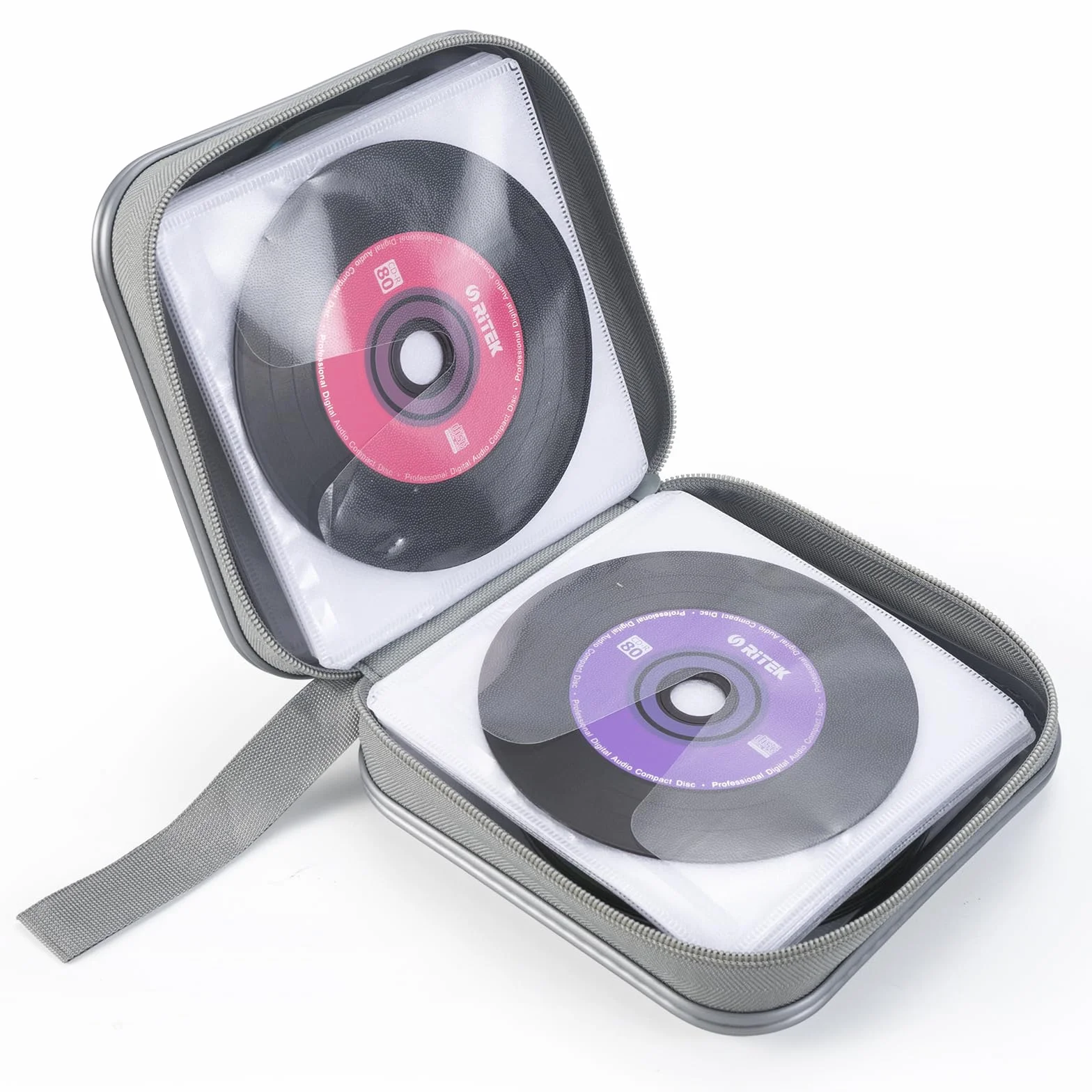 alavisxf xx Estuche de CD, 48 Capacidad de plástico duro Cremallera de viaje Estuche de billetera de almacenamiento de CD (Gris48, 48 Capacidad)