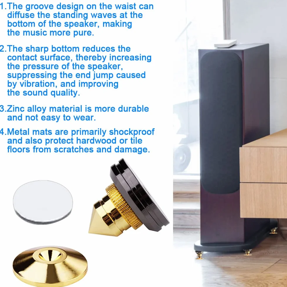 Puntas de Aleación de Zinc para Altavoces, Soportes Antivibración, Almohadilla de Base de Choque 4PCS