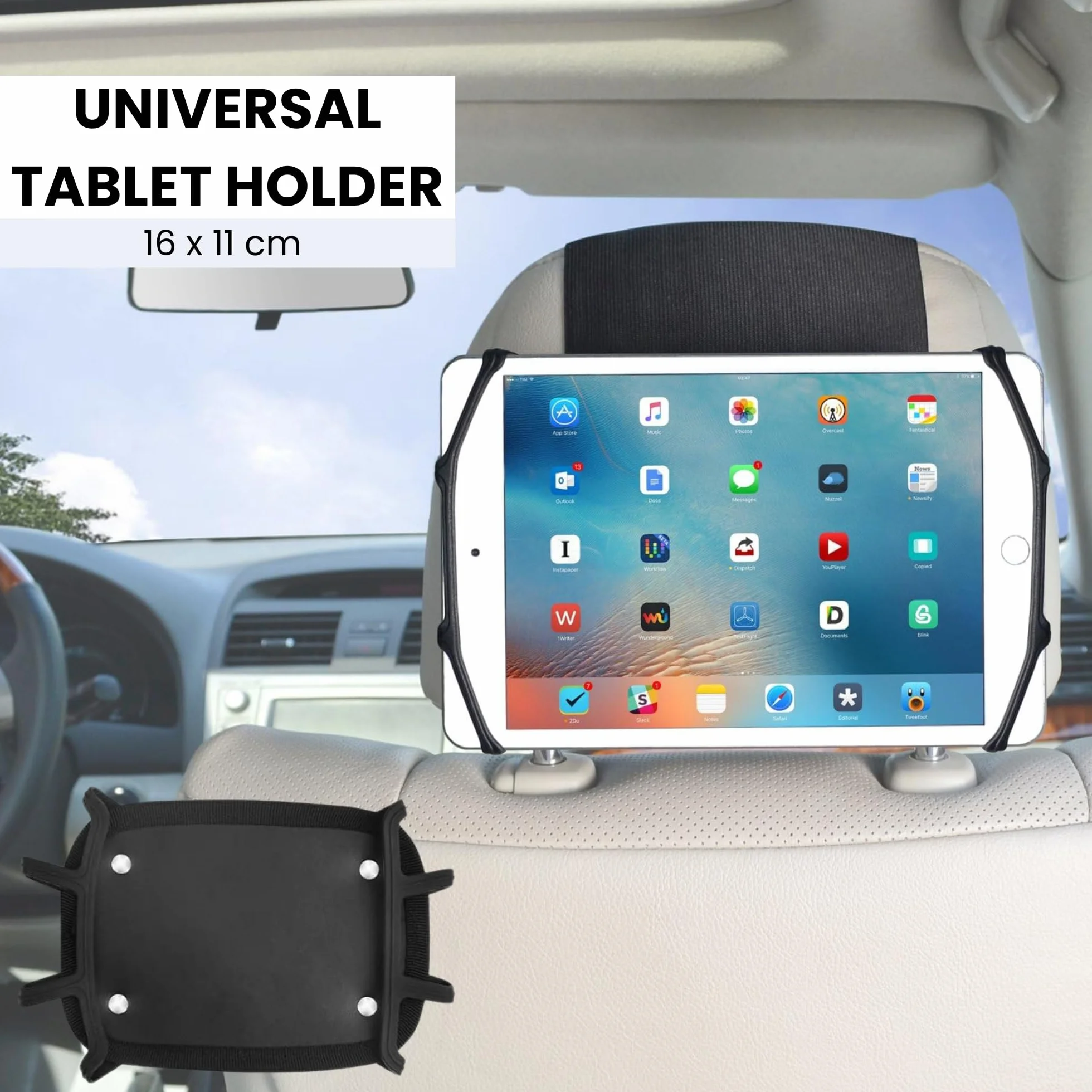 Soporte para Tablet en Coche - Reposacabezas Elástico para Todas las Tabletas de 6.5 a 11 Pulgadas, Compatible con iPad, Switch y Fire