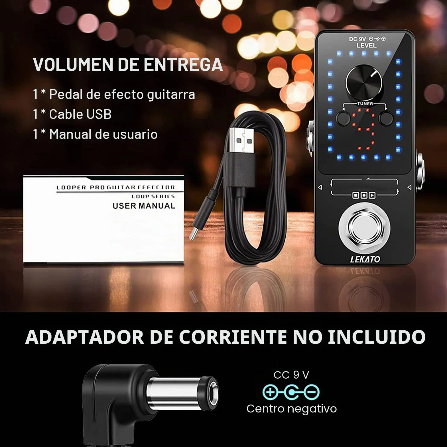 LEKATO Pedal de guitarra eléctrica Pedal de bucle 9 bucles Máximo 40 minutos Tiempo de grabación Estación de bucle de sobregrabación ilimitada con función de afinador para bajo eléctrico (Looper)