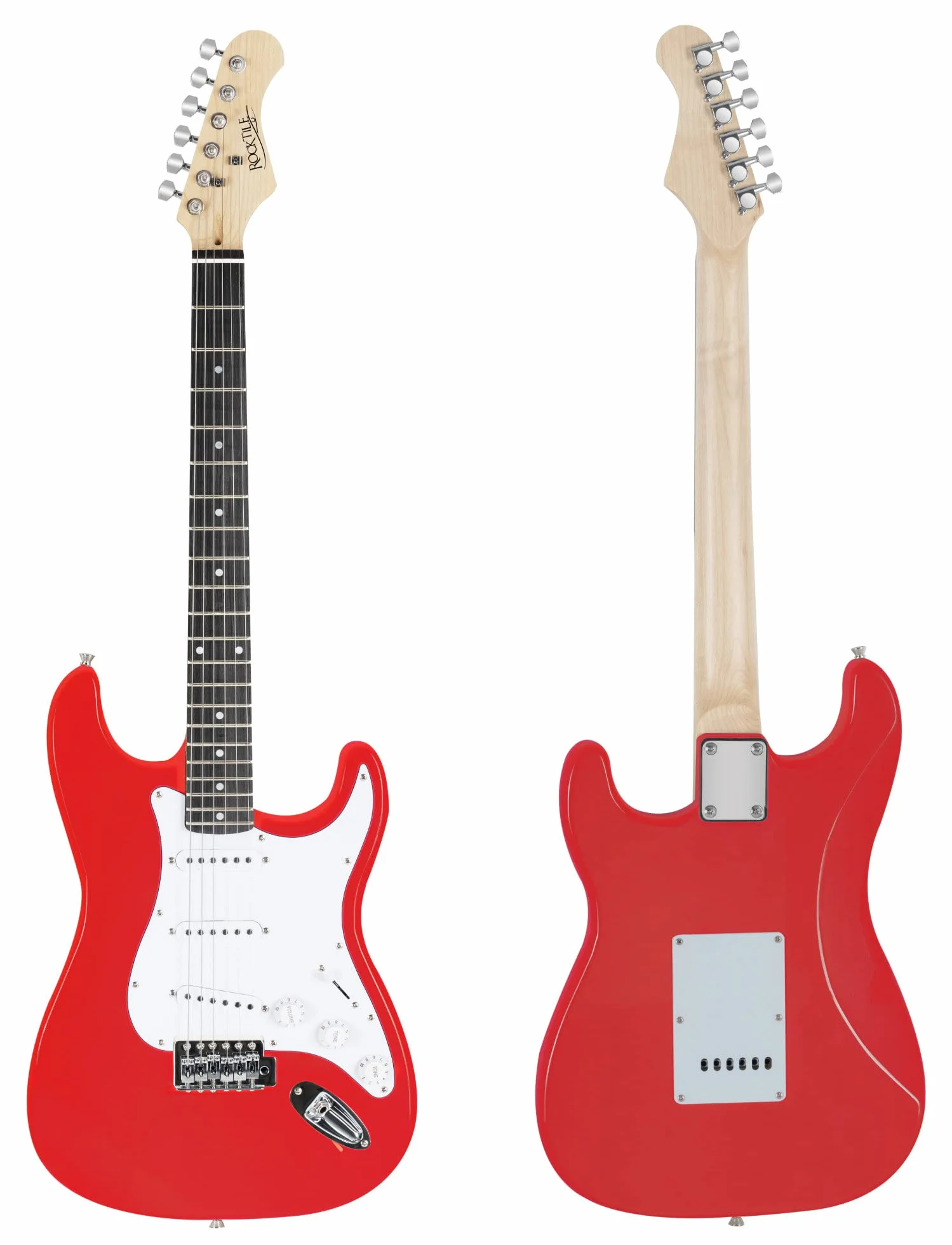 Rocktile Banger's Pack Kit de Guitarra Eléctrica Completo - Guitarra electrica con 3 Single-Coil pick-up - Juego con amplificador, bolsa, correa, cuerdas de repuesto y cable - Rojo