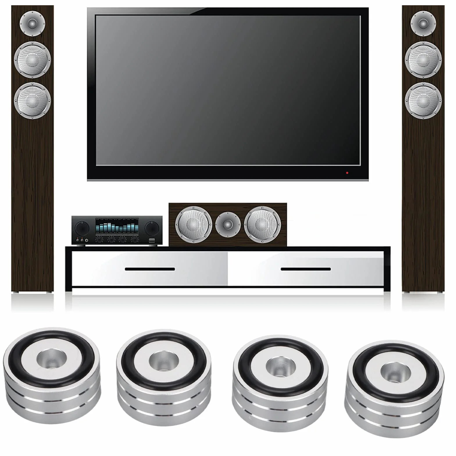 Pie de Soporte de Punta de Aislamiento de Altavoz, 4 Piezas 40x20 Mm Almohadilla de Pie de Aislamiento de Altavoz de Aluminio, Pie de Aislamiento de Tocadiscos HiFi de Goma Antideslizante, para(Plata)