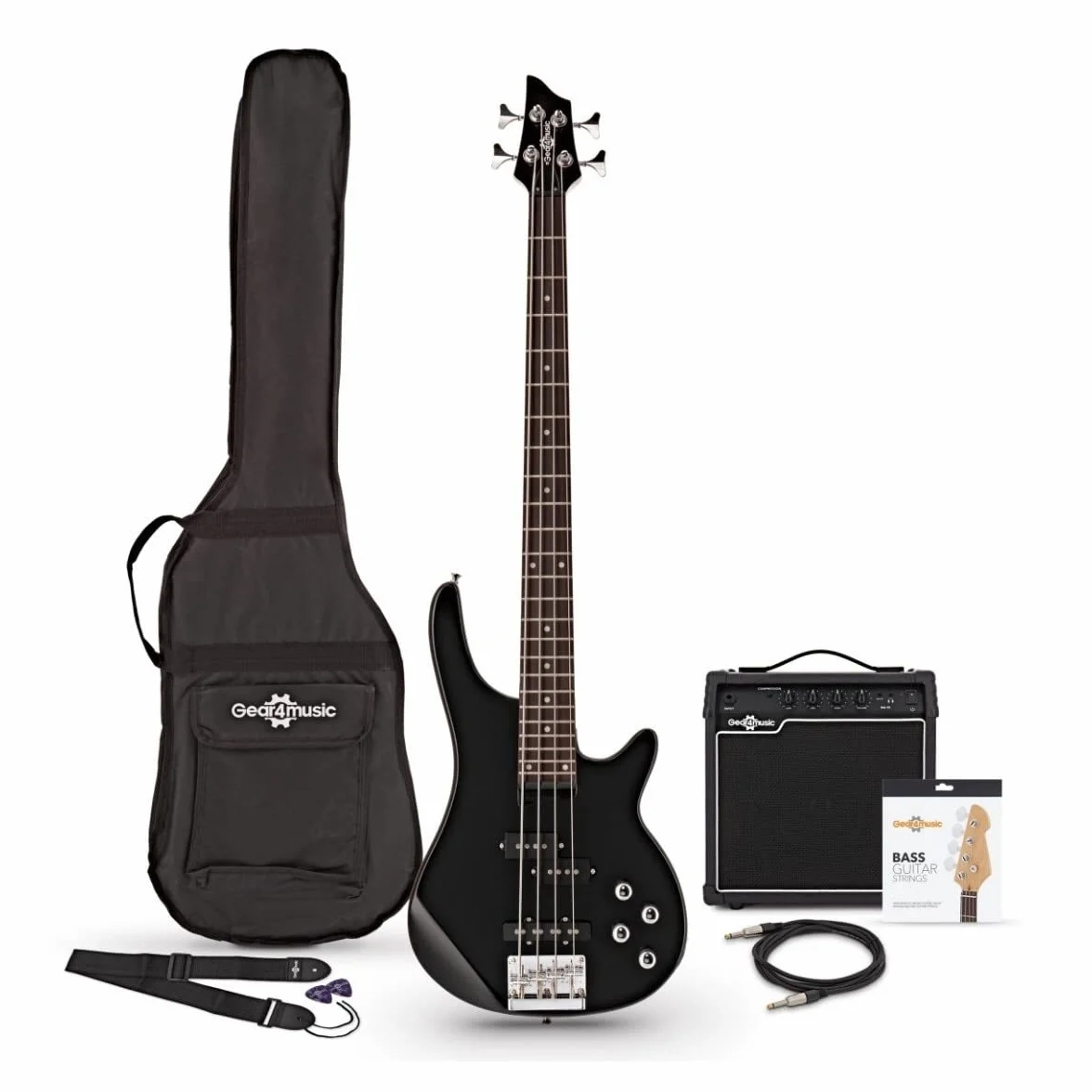 Bajo Eléctrico Con Amplificador De 15 W Chicago de Gear4music 4 Cuerdas Negro