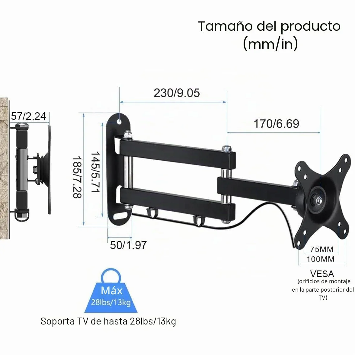 Suptek Soporte TV Pared, para Monitor 15-32 Pulgadas 13 kg VESA 100x100/75x75mm MA2720
