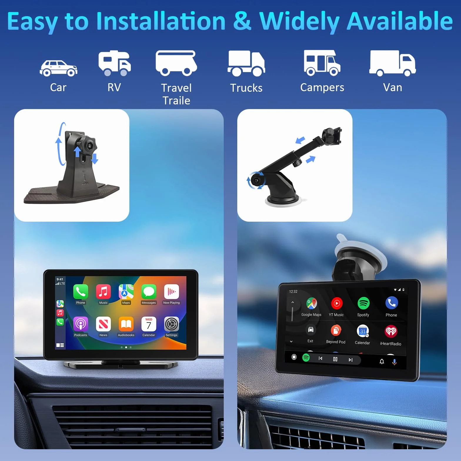 Pantalla Coche con Carplay y Android Auto Inalámbrico, 7 Pulgadas Táctil Pantalla Carplay Coche, Portátil Radio con Bluetooth 5.3, Navegación GPS, Enlace Espejo, Airplay, Control de Voz, FM, AUX
