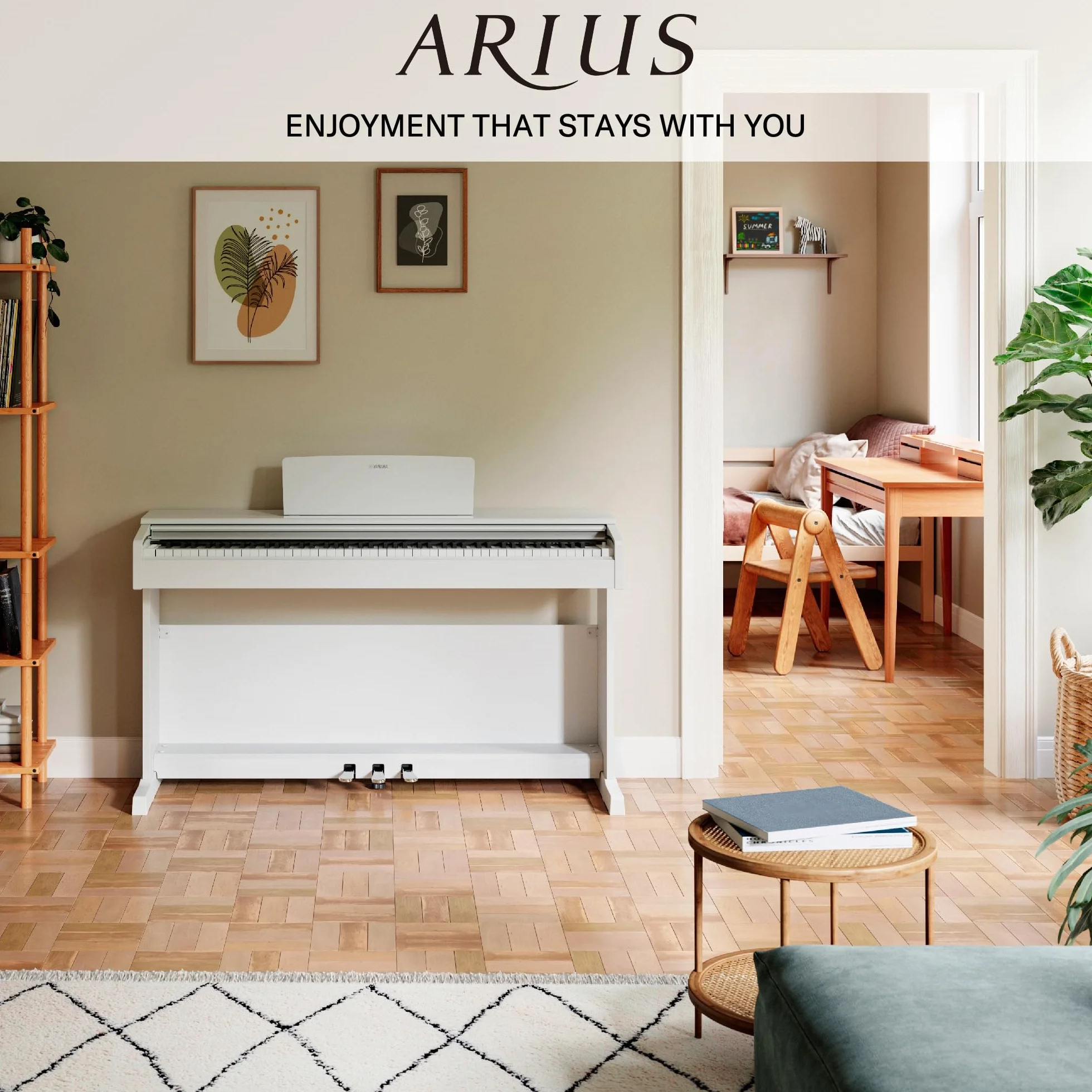 Yamaha ARIUS YDP-145 - Piano Digital, Piano clásico y elegante para principiantes y aficionados, para cualquier rincón de la casa, en blanco