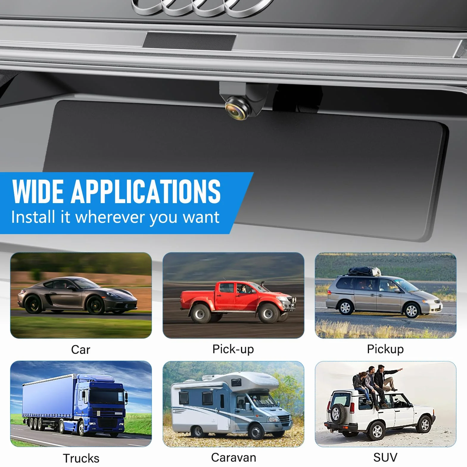 HD 720P Cámara de Marcha Atrás, 360° Ajustable Camara Trasera Coche, Gran Angular 170° IP68 Impermeable Camara Marcha Atras Coche Nocturna para automóvil, SUV, Camper, Caravana