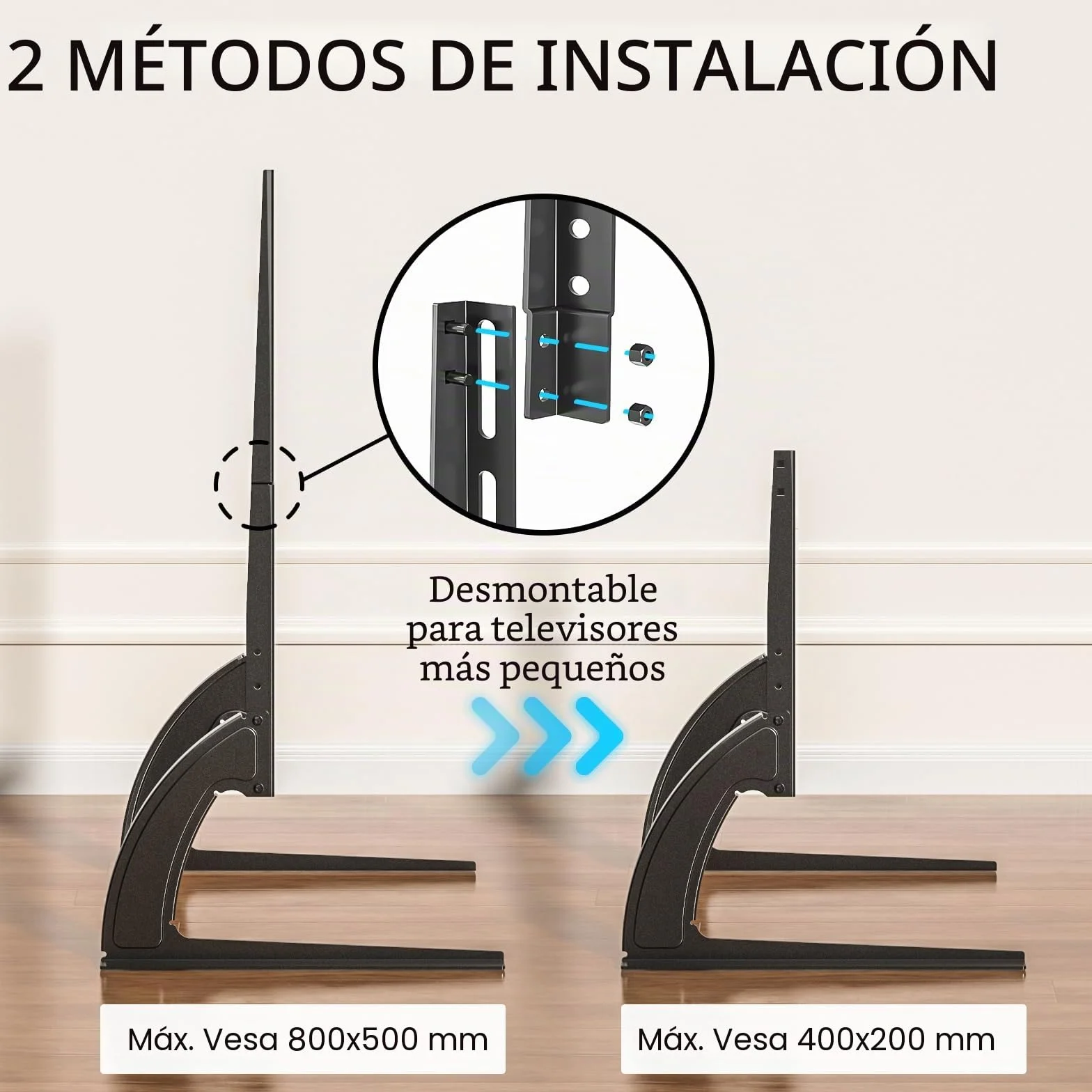 RFIVER Soporte Universal para TV de 20 a 65 Pulgadas - Patas/Pedestal de Sustitución para LCD, LED, OLED, Plasma (Pantallas Planas y Curvas) - Soporta 40 kg, VESA 800x500 mm