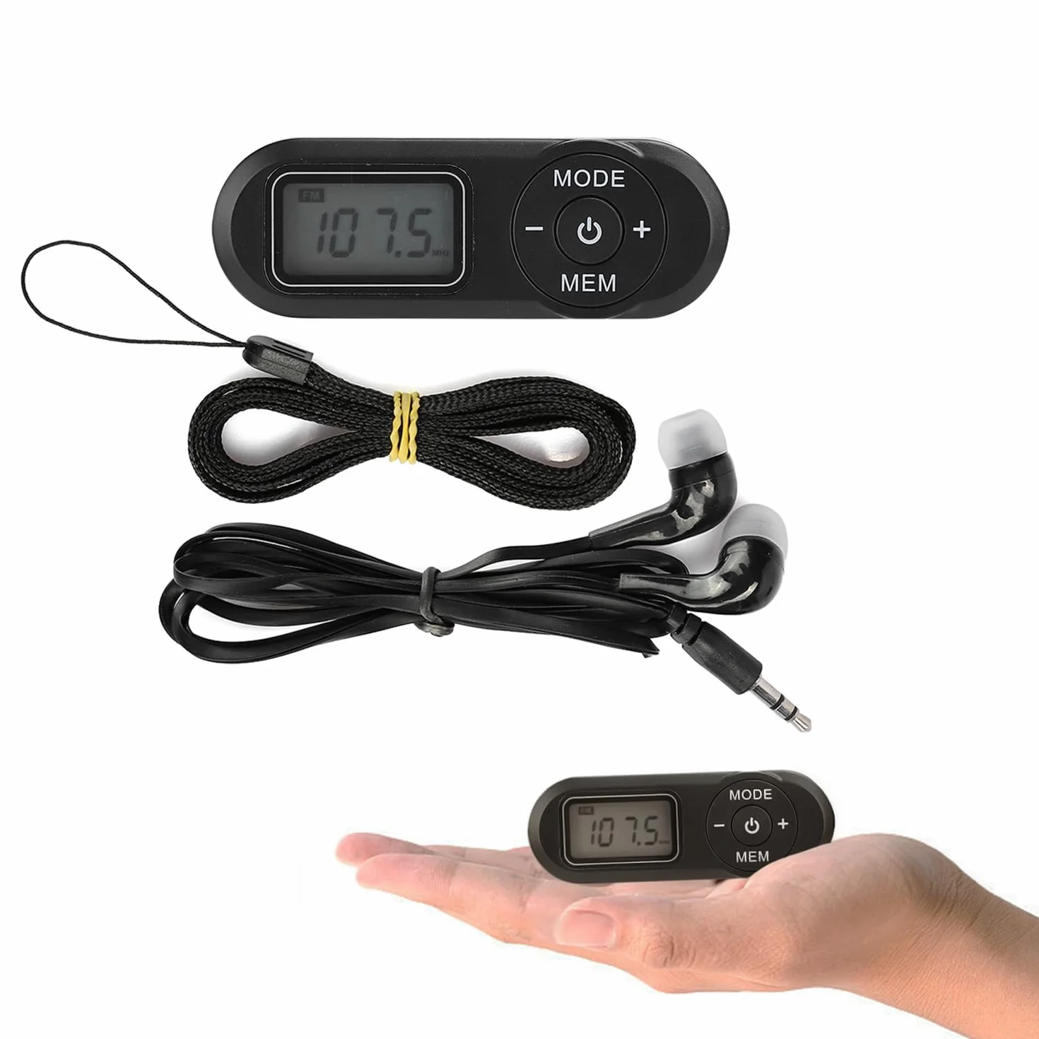 Mini Radio FM Portátil DSP 1,1 Pulgadas LCD Digital Reproductor Música Auricular Negro