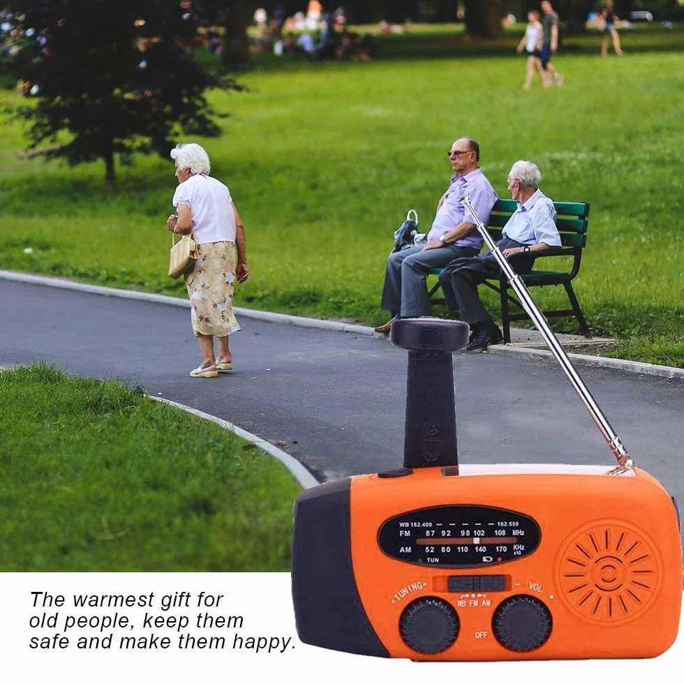 Radio Solar, Radio de manivela portátil Dynamo Radiocon Am/FM, con Linterna LED 2000mAh Recargable de Cuerda para Emergencia, Cargador de teléfono móvil USB para Acampar al Aire 2000 Mah