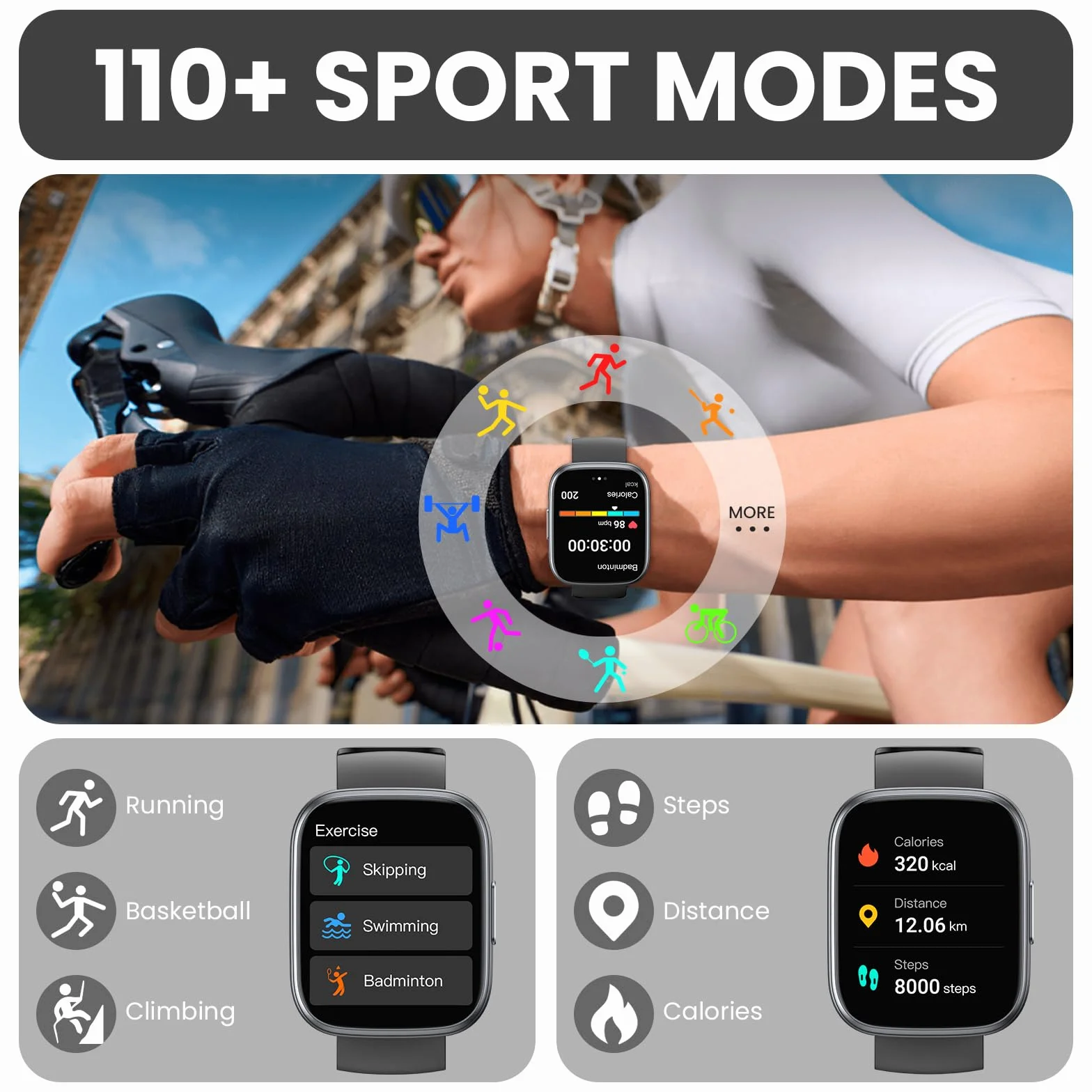 Reloj Inteligente Hombre Mujer, 1.95" Smartwatches Reloj Deporte con Funciún Llamadas y Mensajes Bluetooth, 110+ Deportivos SmartWatch con Podómetro/Pulsómetro/Monitor de Sueño, IP68 Pulsera Actividad