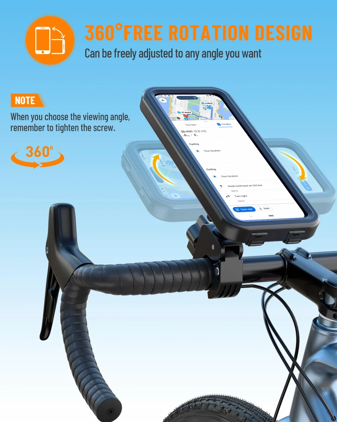 Soporte Móvil Moto Impermeable 360° Rotación para Teléfono 4,7-6,9" Bicicleta Scooter