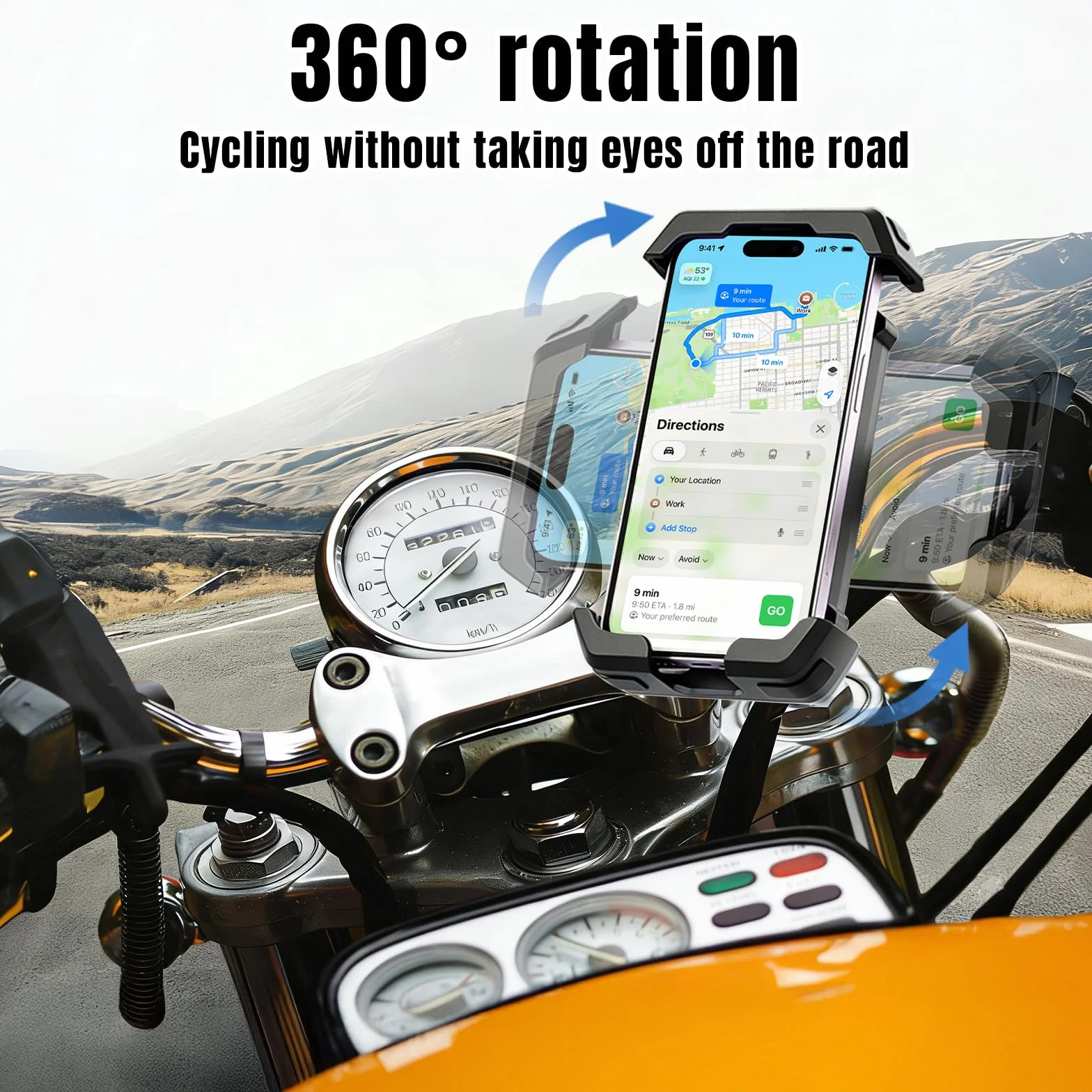 Soporte Móvil Bicicleta, Soporte Movil Moto con Protección de Silicona, 360° Rotación, Universal Soporte Manillar,Soporte Móvil Bicicleta Compatible con iPhone, Samsung 4,7-7" Smartphone