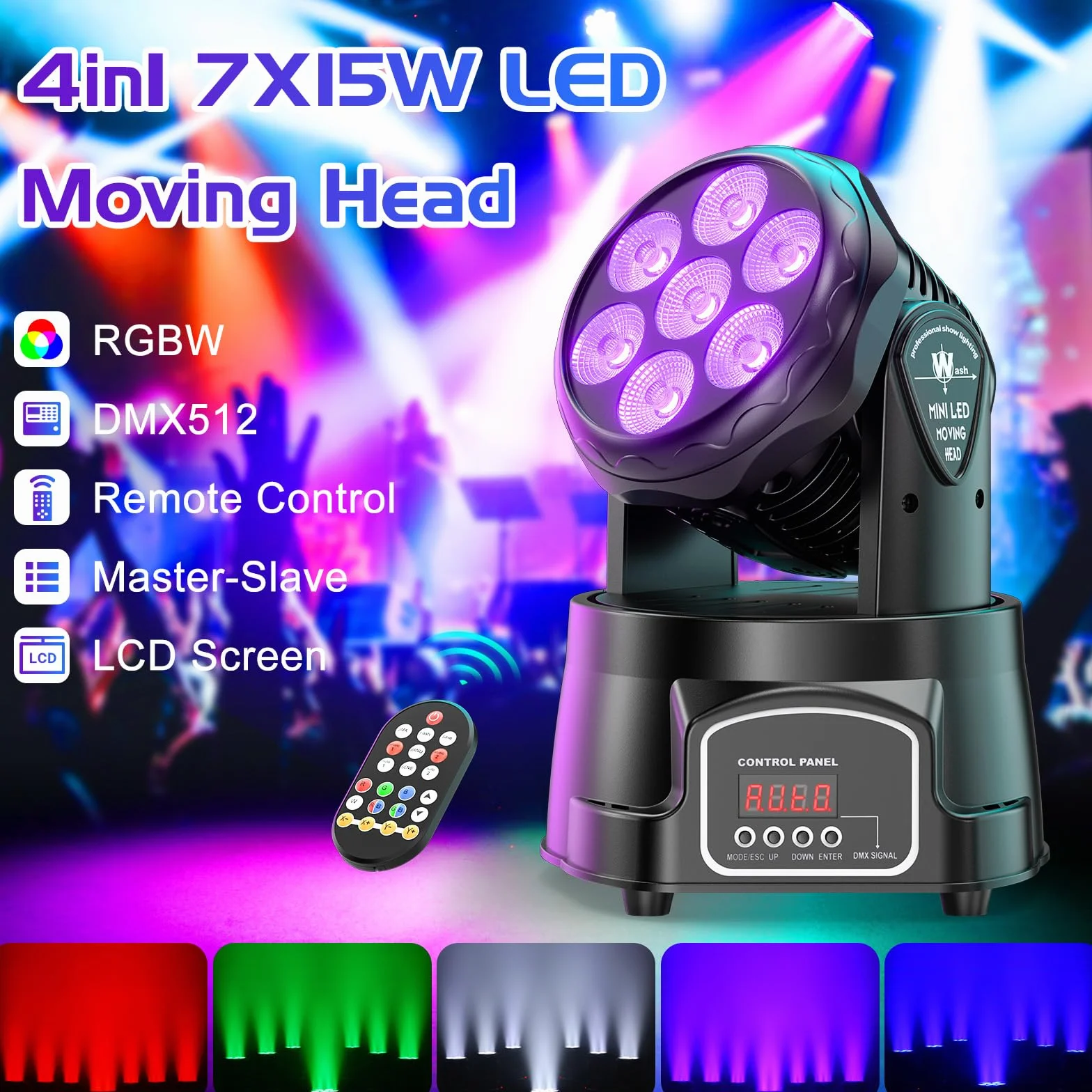 7X15W Cabeza Móvil LED Wash RGBW Iluminación de Escenario Luces 5 Modo con Control Remoto para DJ Bar Discoteca Ballroom-Nueva Versión