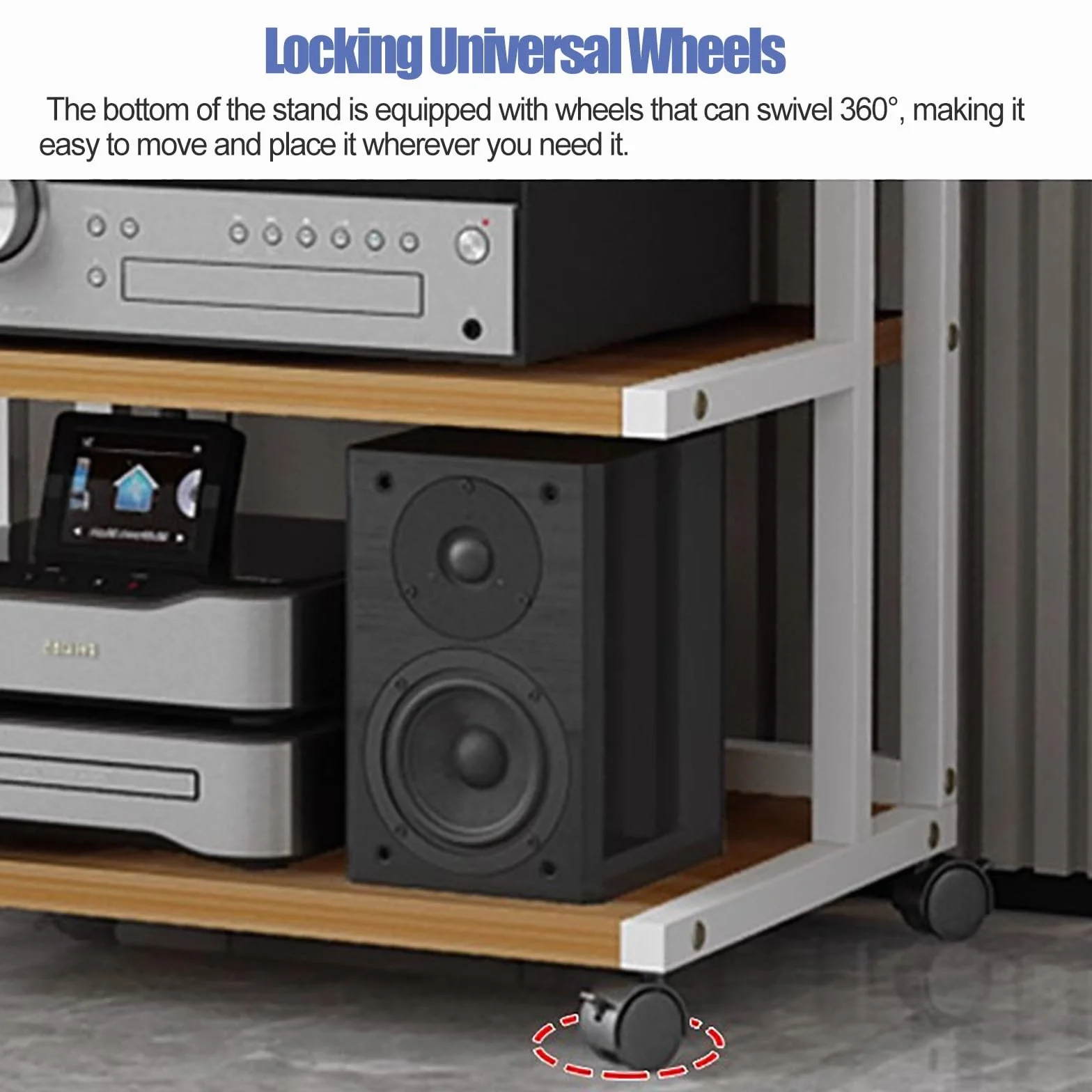 YLLFFLL Mueble Equipo HiFi Soporte para Componentes Audiovisuales con Ruedas, Mueble Estéreo con Ruedas para Salón/Oficina/Espacios Pequeños, Soporte Estéreo De 3/5/ 4 Estantes(Black,H 106cm(41.7in))