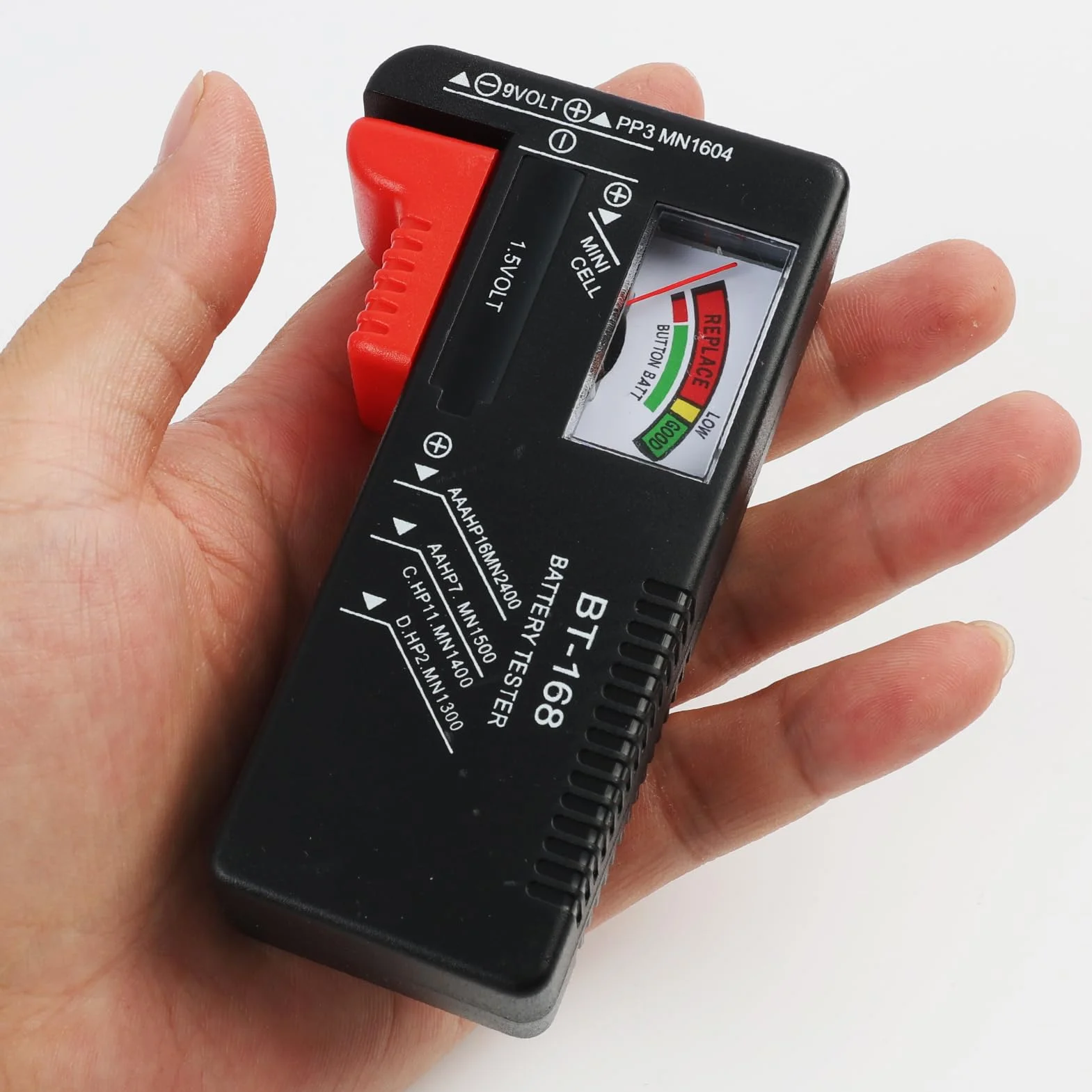 Comprobador de Pilas Universal, Comprobador de batería doméstica, Probador de Batería Universal con Pantalla para Baterías AA, AAA, C, D, 9V y Botón de 1.5V, Verificador de Batería, Tester de Pilas