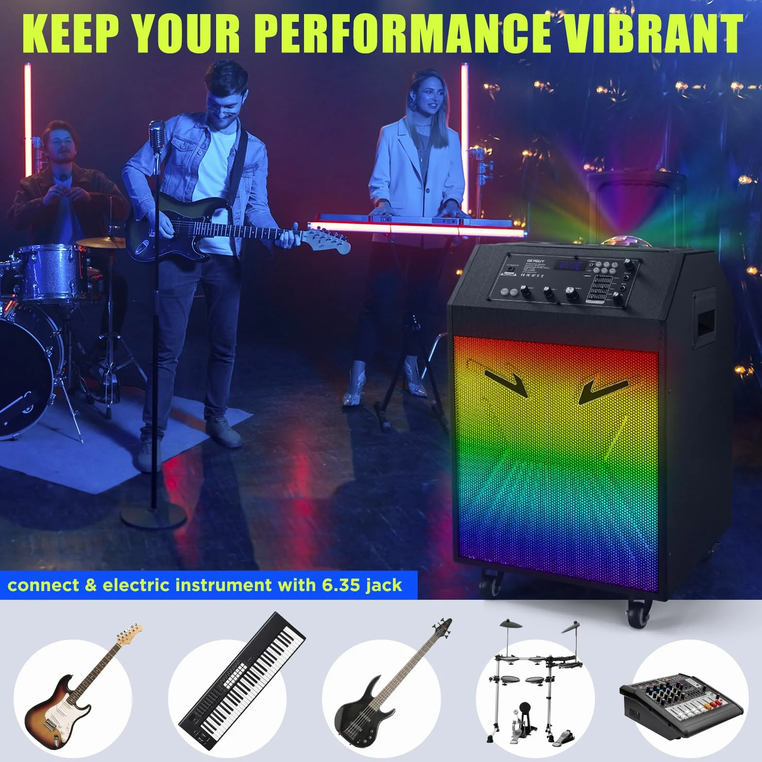Máquina de Karaoke Portátil, Altavoz Karaoke con 2 Micrófonos, Altavoz Bluetooth, Soporte para Tableta, Luces de Discoteca, Control Remoto, diseño Exclusivo, Ruedas GTSK10-4