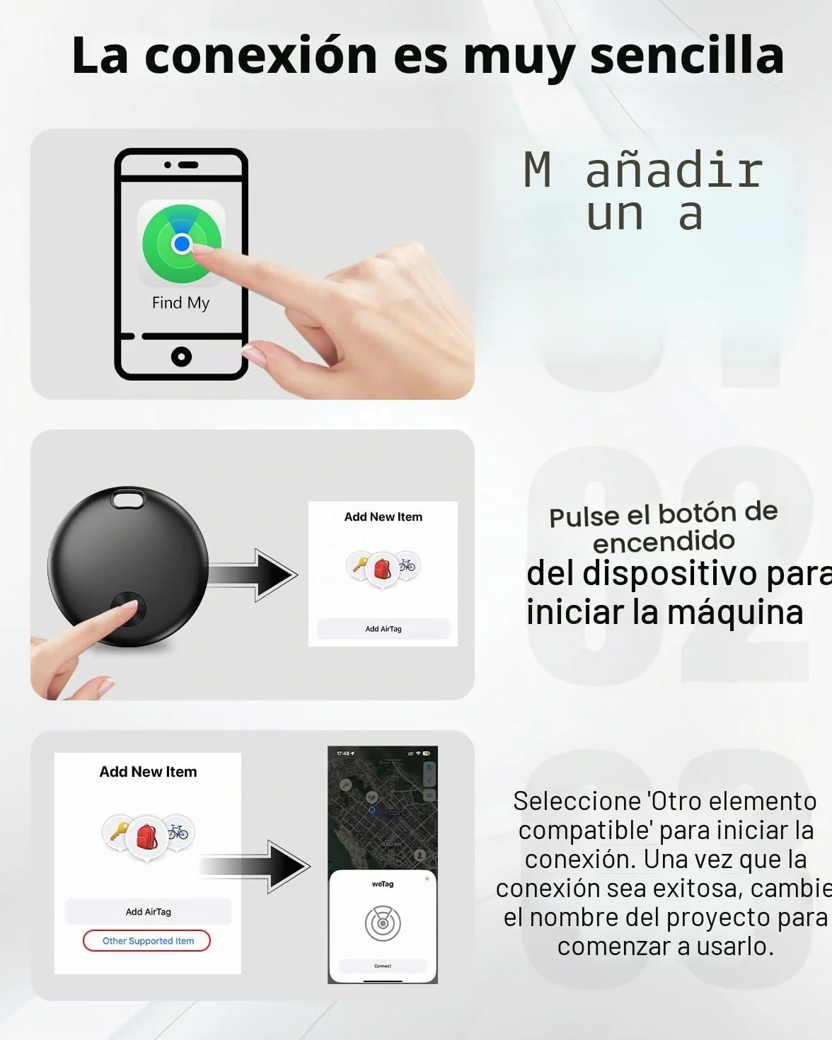 Smart Tracker Tag 4 Pack, Buscador de Objetos Bluetooth Funciona con Buscar Apple (Sólo iOS), Resistente al Agua IP67, Baterías Reemplazo, Rastreador para Llaves, Cartera, Equipaje, Mochila