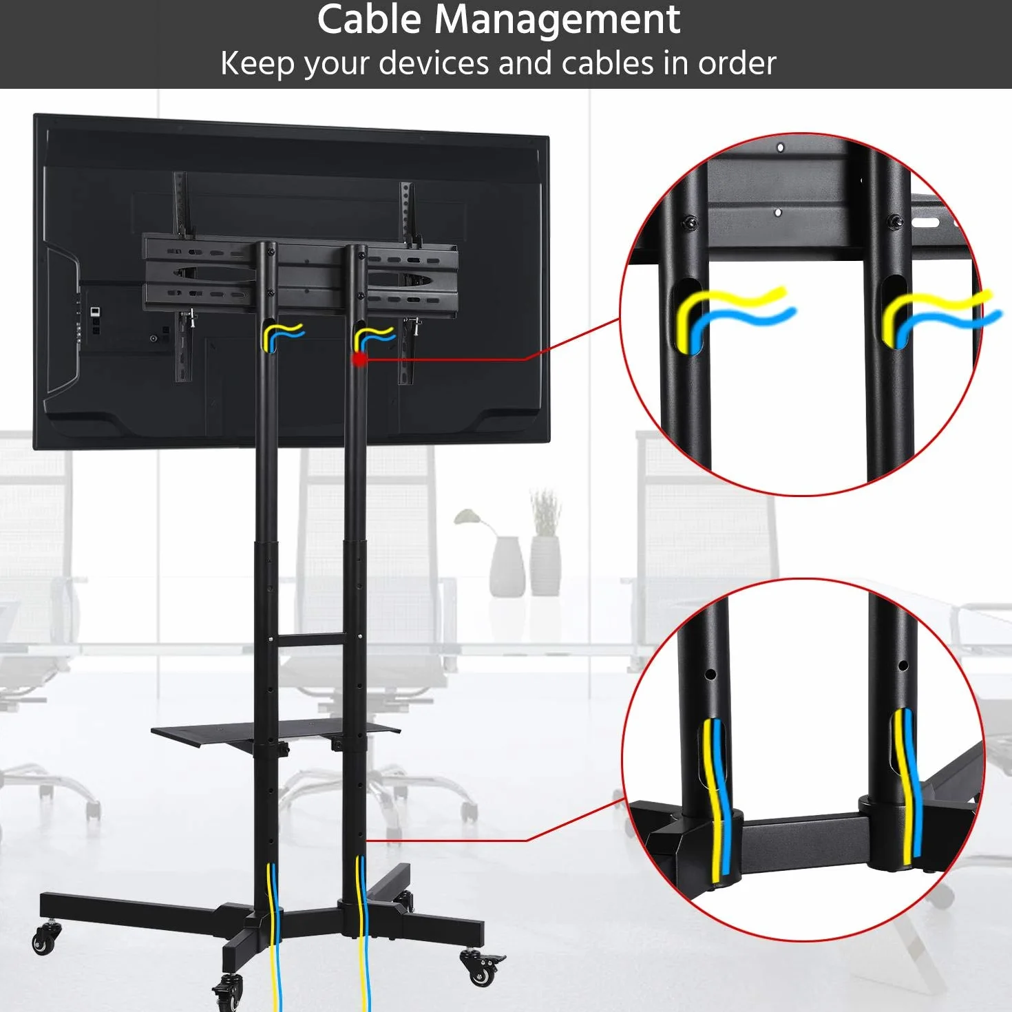 Yaheetech Soporte TV Pie Ruedas para Televisiones de 32-65 Pulgadas de Plasma/LCD/LED Altura Ajustable Soporte TV Suelo Mueble hasta 50Kg Máx VESA 600x400mm