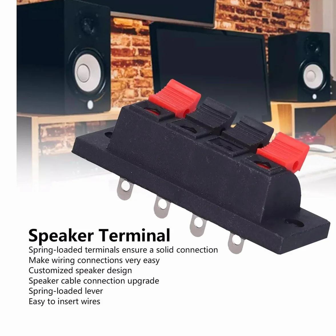 TECHZOCO Bornes para Altavoz, Terminal para Altavoces, Regleta de Bornes, Conexión por Soldadura, ABS, 4 Terminales, 70x24x22 mm