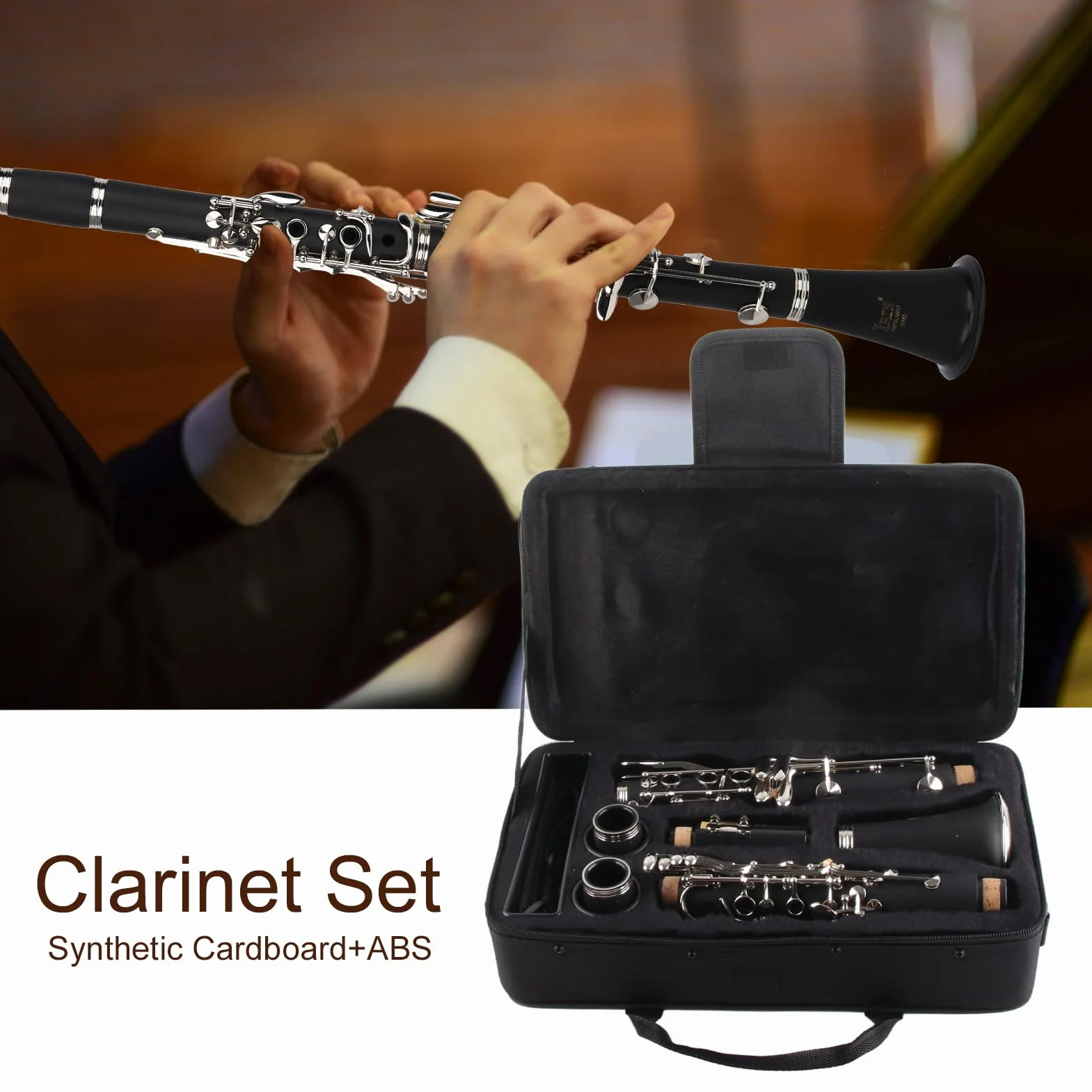 Clarinete de baquelita de 17 teclas Sib Tune con pa?o de limpieza Caja de destornillador de resorte Instrumentos de Viento Madera Instrumentos de Viento