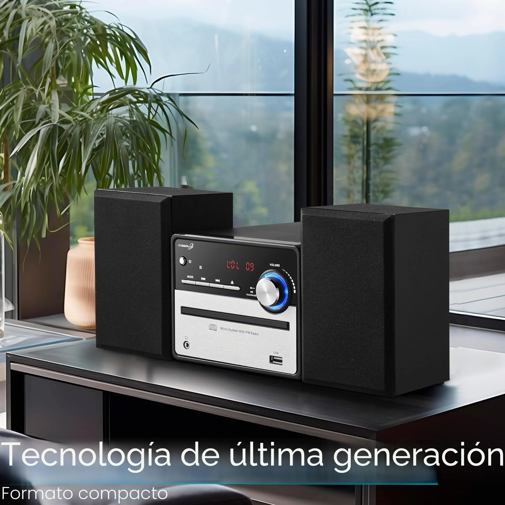 Sistema de música retro Hi-Fi, estéreo, compacto, USB, salida de línea, CD/MP3, radio FM, 30 plazas de memoria, pantalla LED, mini HiFi, estéreo con cajas