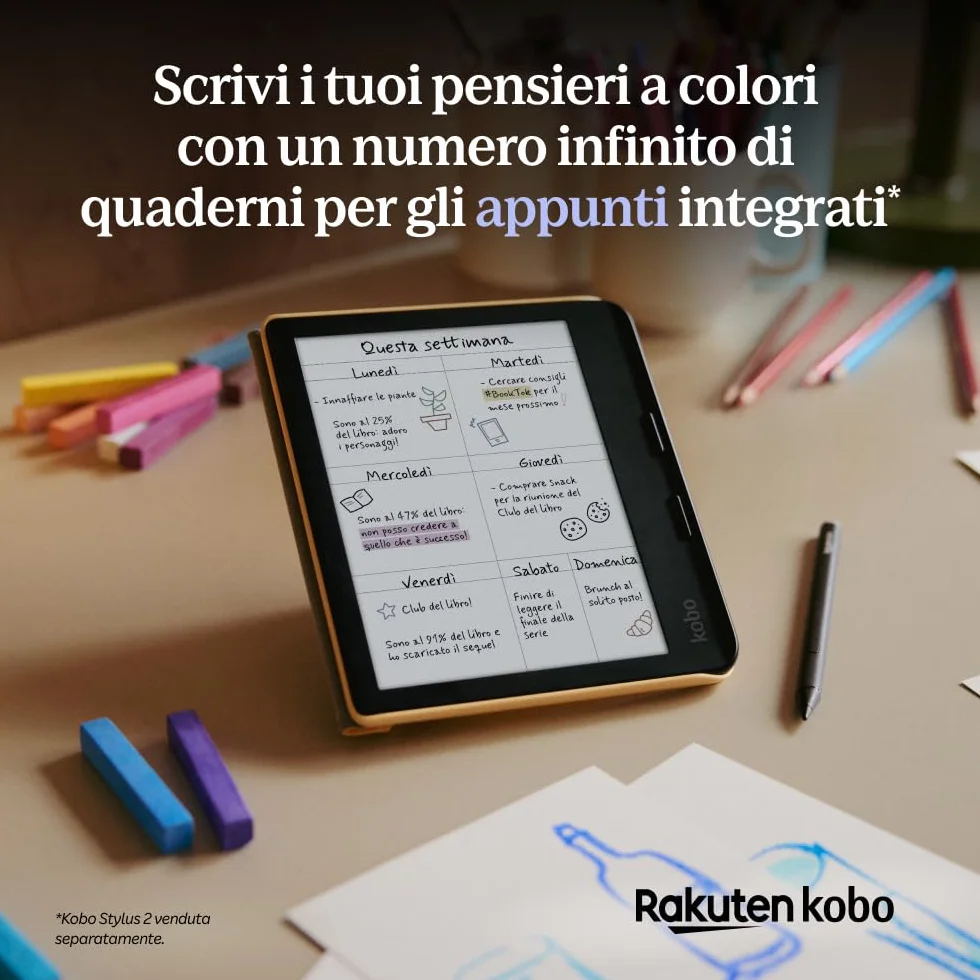 Kobo Libra Colour con Kobo Stylus 2 Lector Electrónico Pantalla Antirreflectante Tinta Kaleido 3.7 Modo Oscuro Audiolibros Impermeable Negro