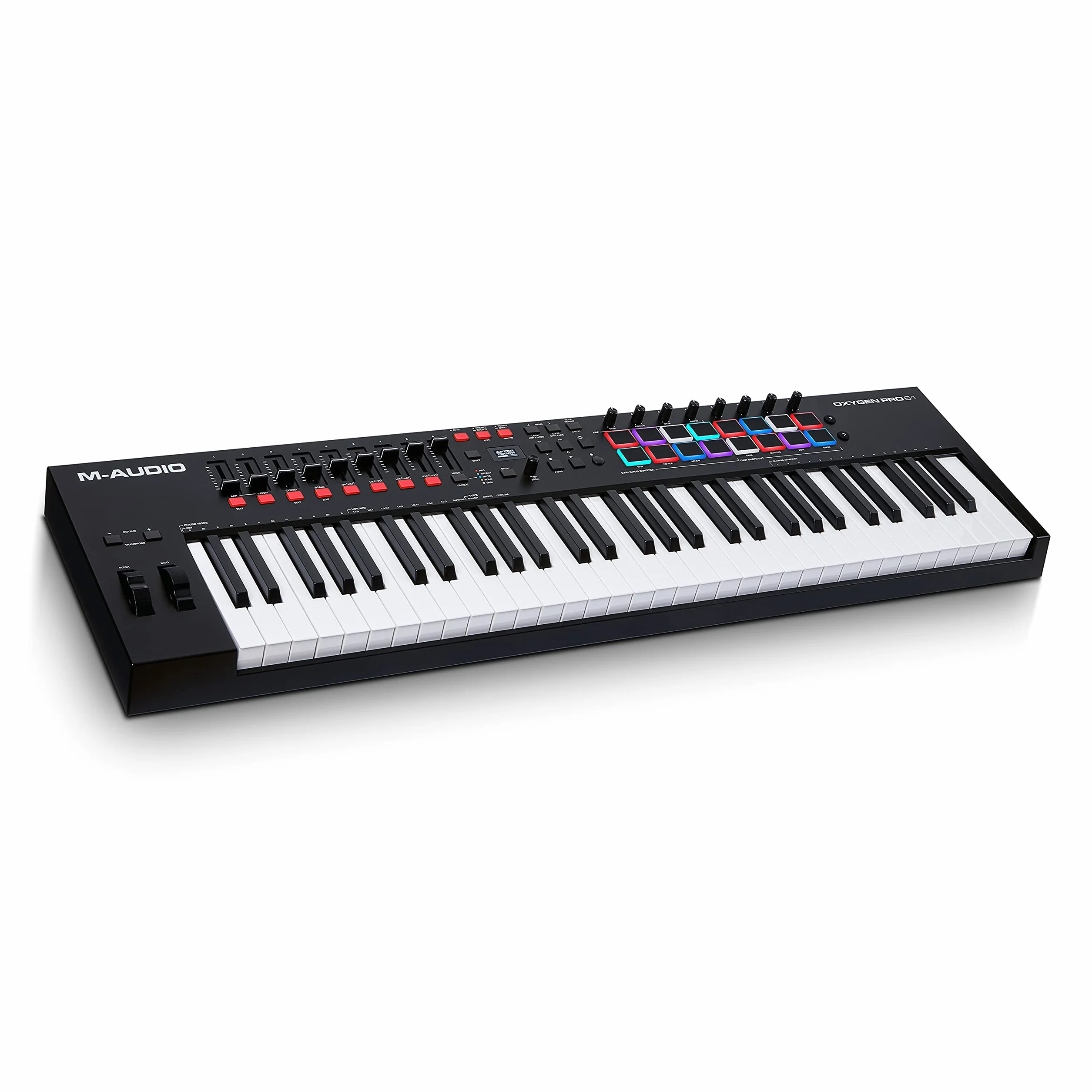M-AUDIO Oxygen Pro 61 teclado controlador MIDI USB con 61 teclas, beat pads, perillas asignables de MIDI, botones y faders, más pack de sonidos de Native Instruments (integración de NKS)