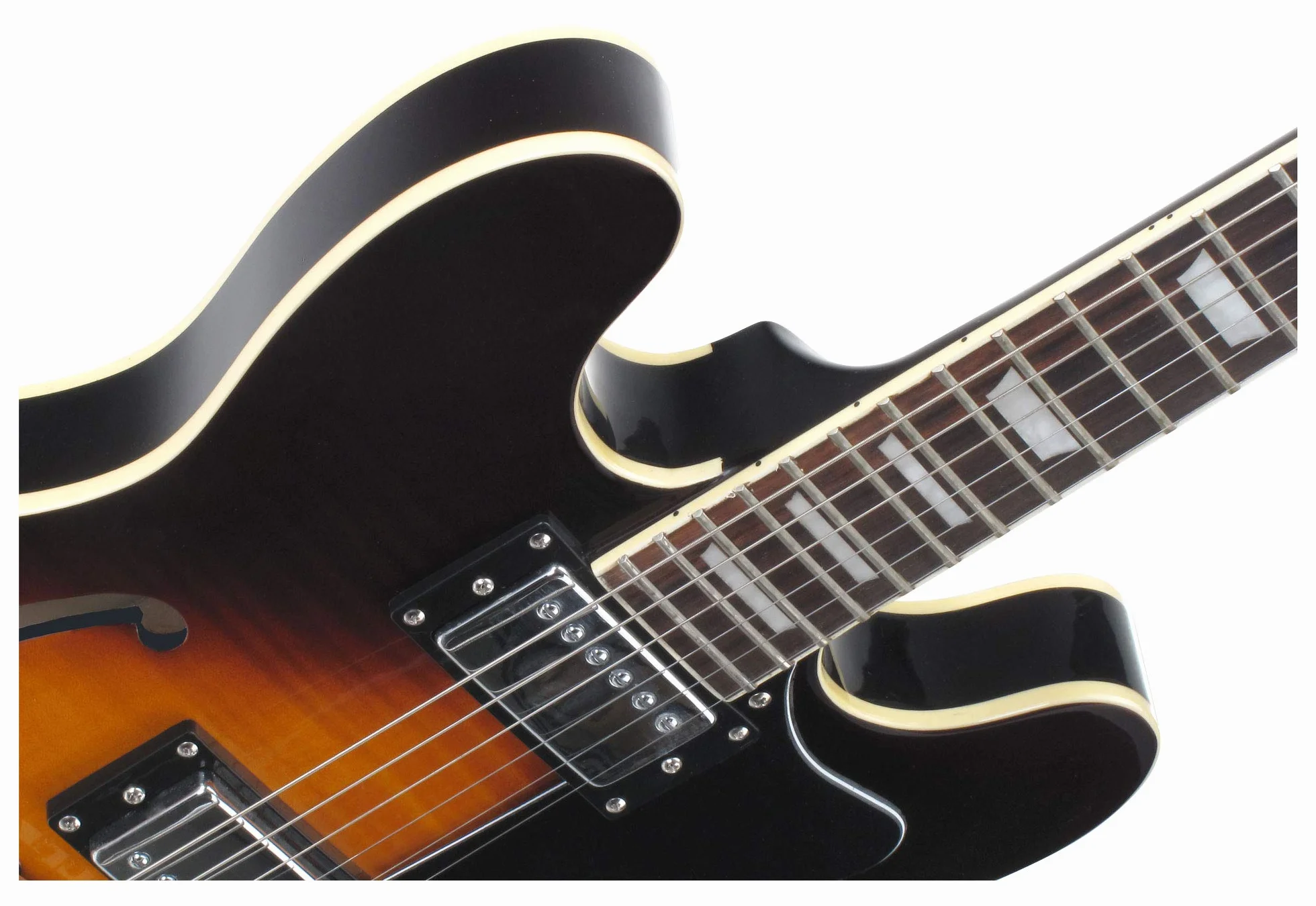 Rocktile Pro HB100-SB Guitarra Eléctrica (Cuerpo semi-resonante/hollowbody, 2 Humbucker, Diapasón de palisandro, Mástil de arce, Escala: 65 cm, Ancho de cejuela: 43 mm) Sunburst